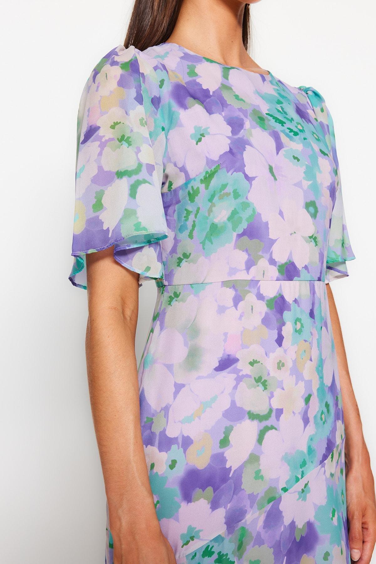 Multicolor A-Line Basic Chiffon Midi Woven Dress, , large image number 4