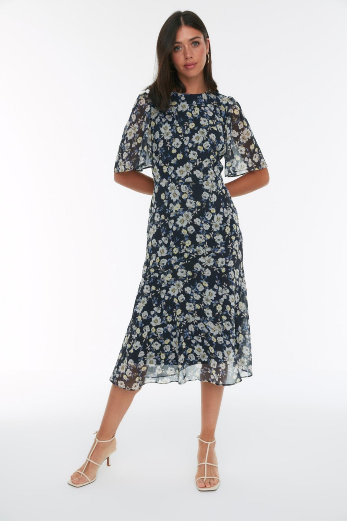 Navy A-Line Boat Neck Dress, , large image number 0