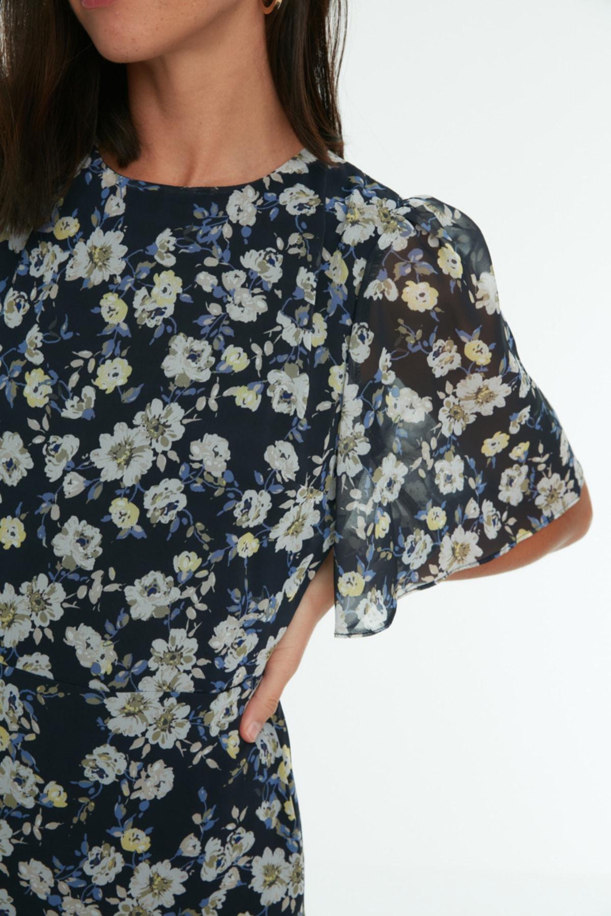 Navy A-Line Boat Neck Dress, Dark blue, large image number 2