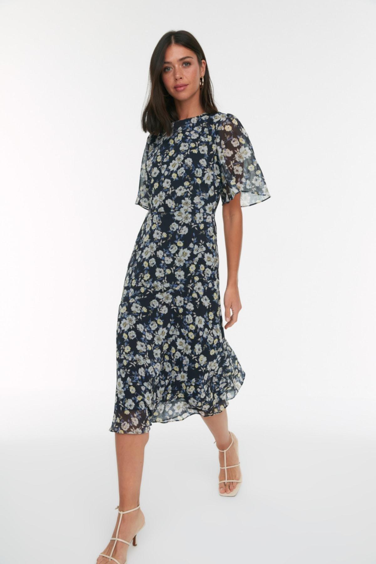 Navy A-Line Boat Neck Dress, , large image number 3
