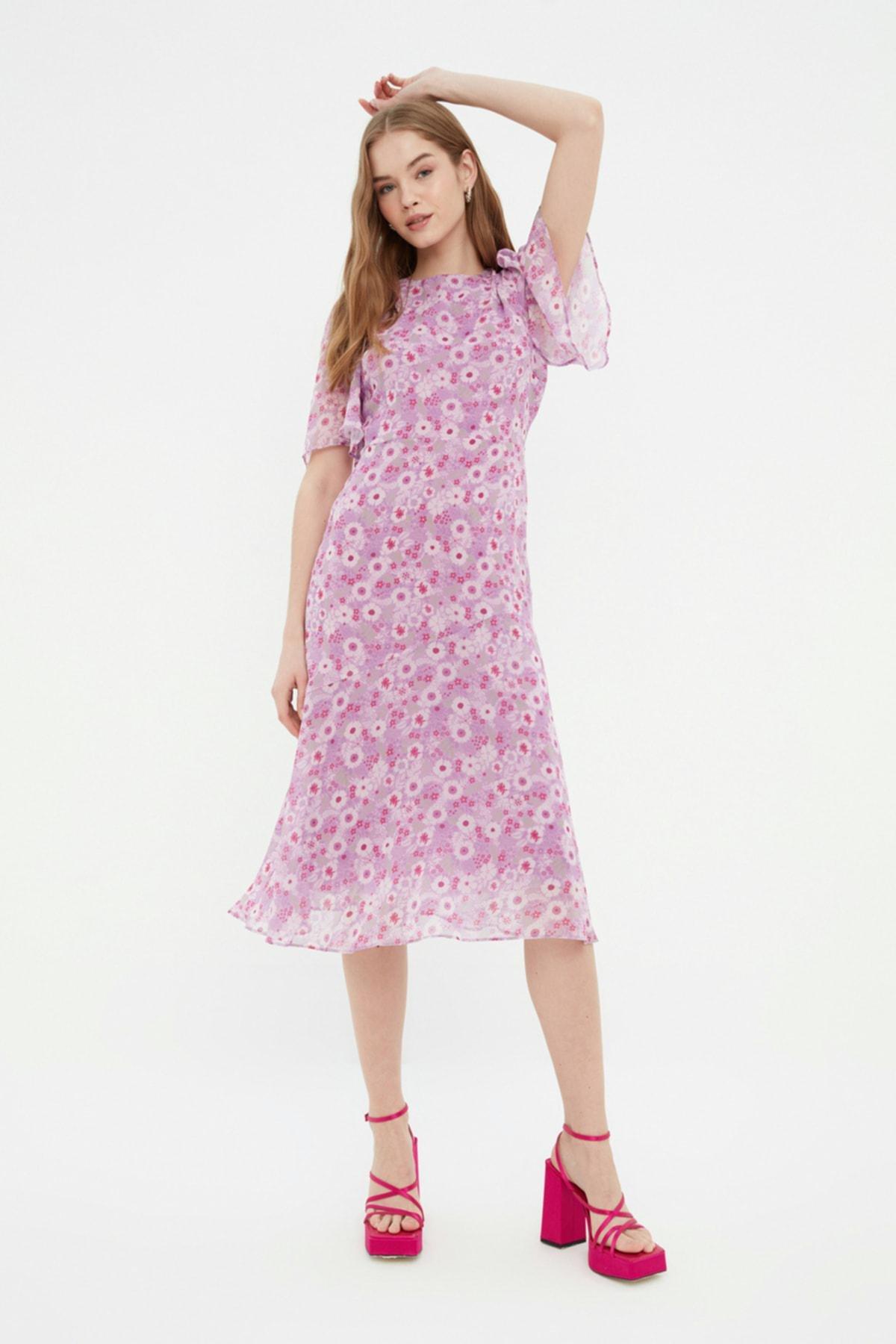 Purple Boat Neck A-Line Dress, , large image number 0