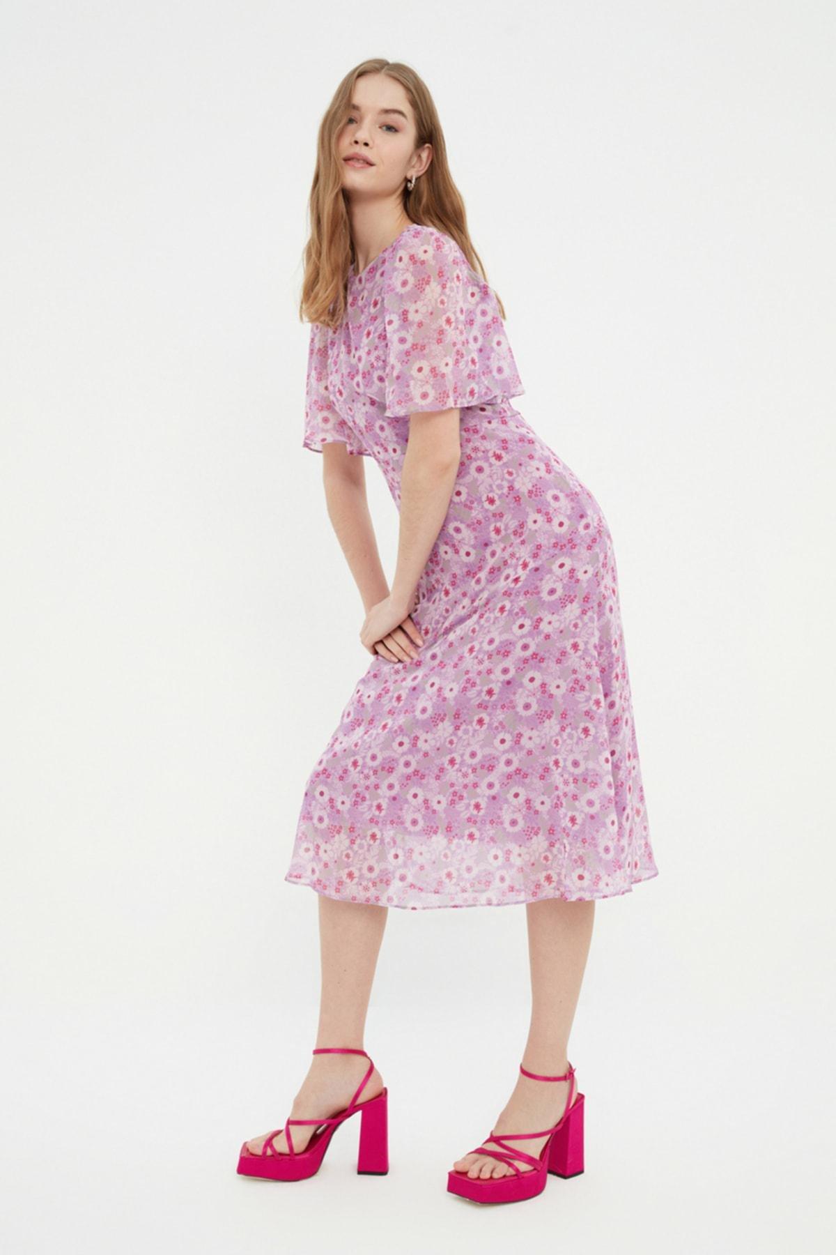 Purple Boat Neck A-Line Dress, , large image number 1