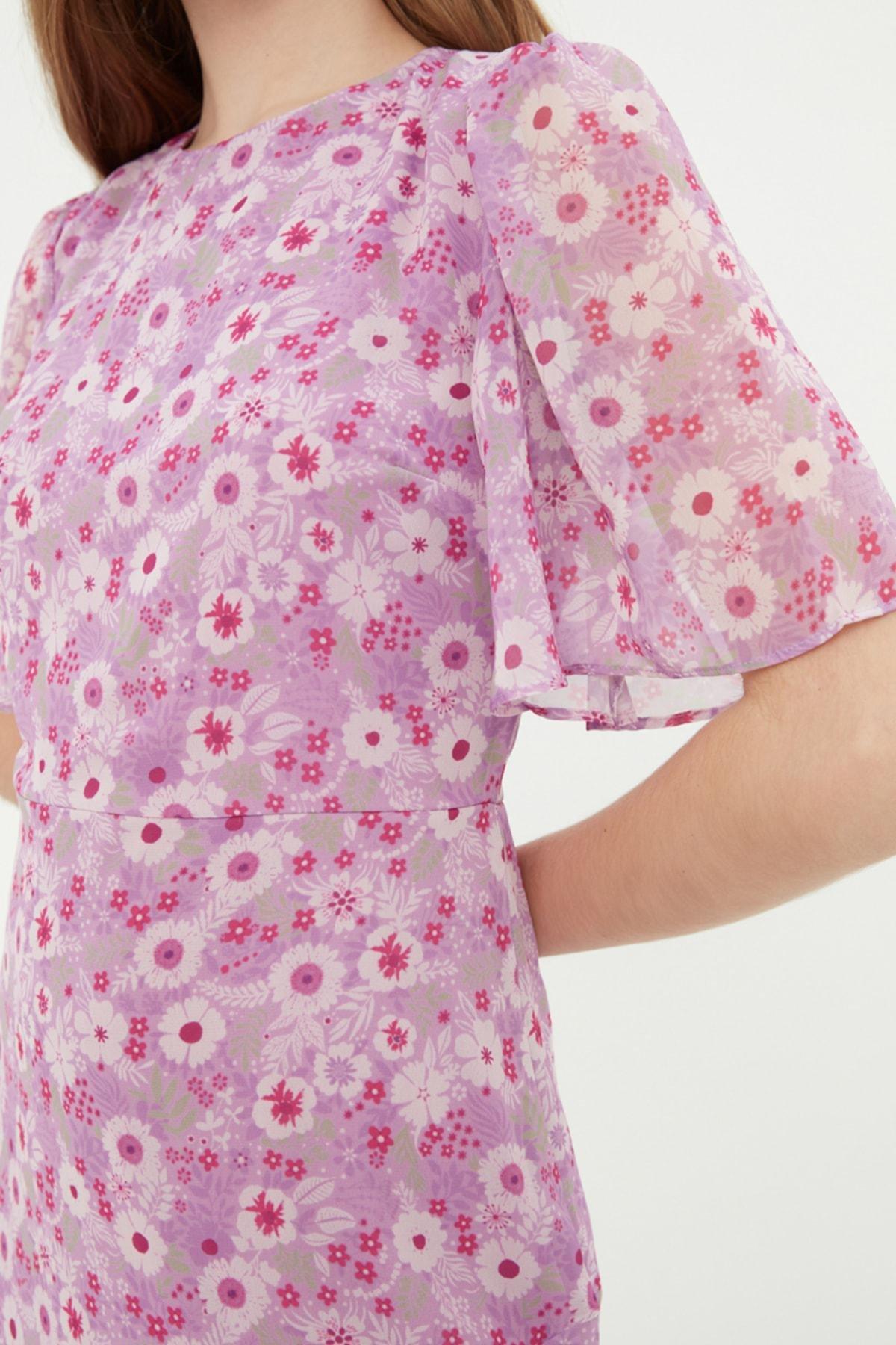 Purple Boat Neck A-Line Dress, , large image number 3
