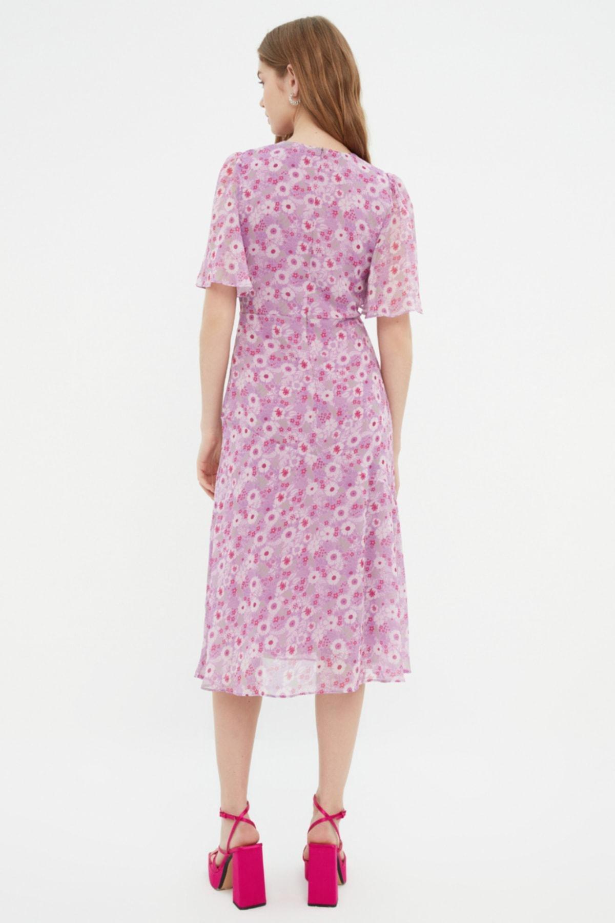 Purple Boat Neck A-Line Dress, , large image number 4