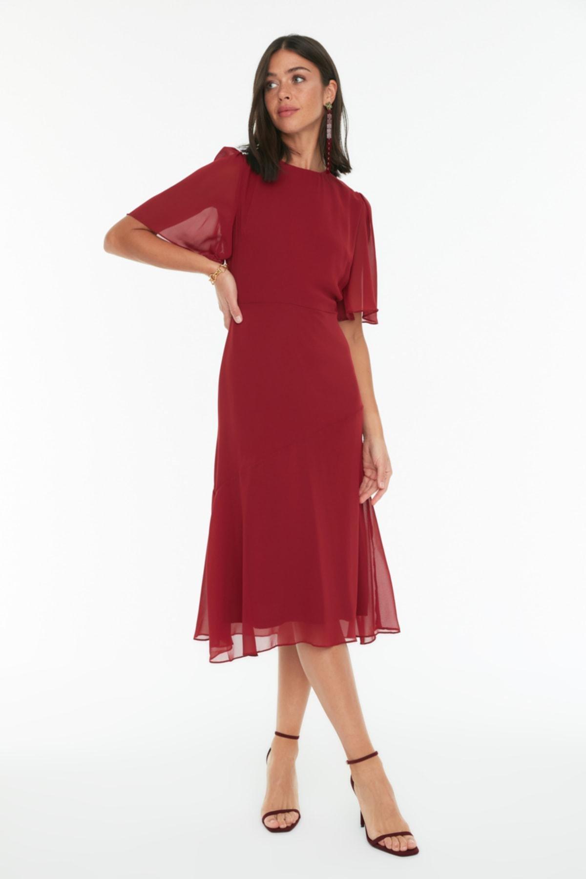 Burgundy Boat Neck A-Line Dress, Burgundy, large image number 0