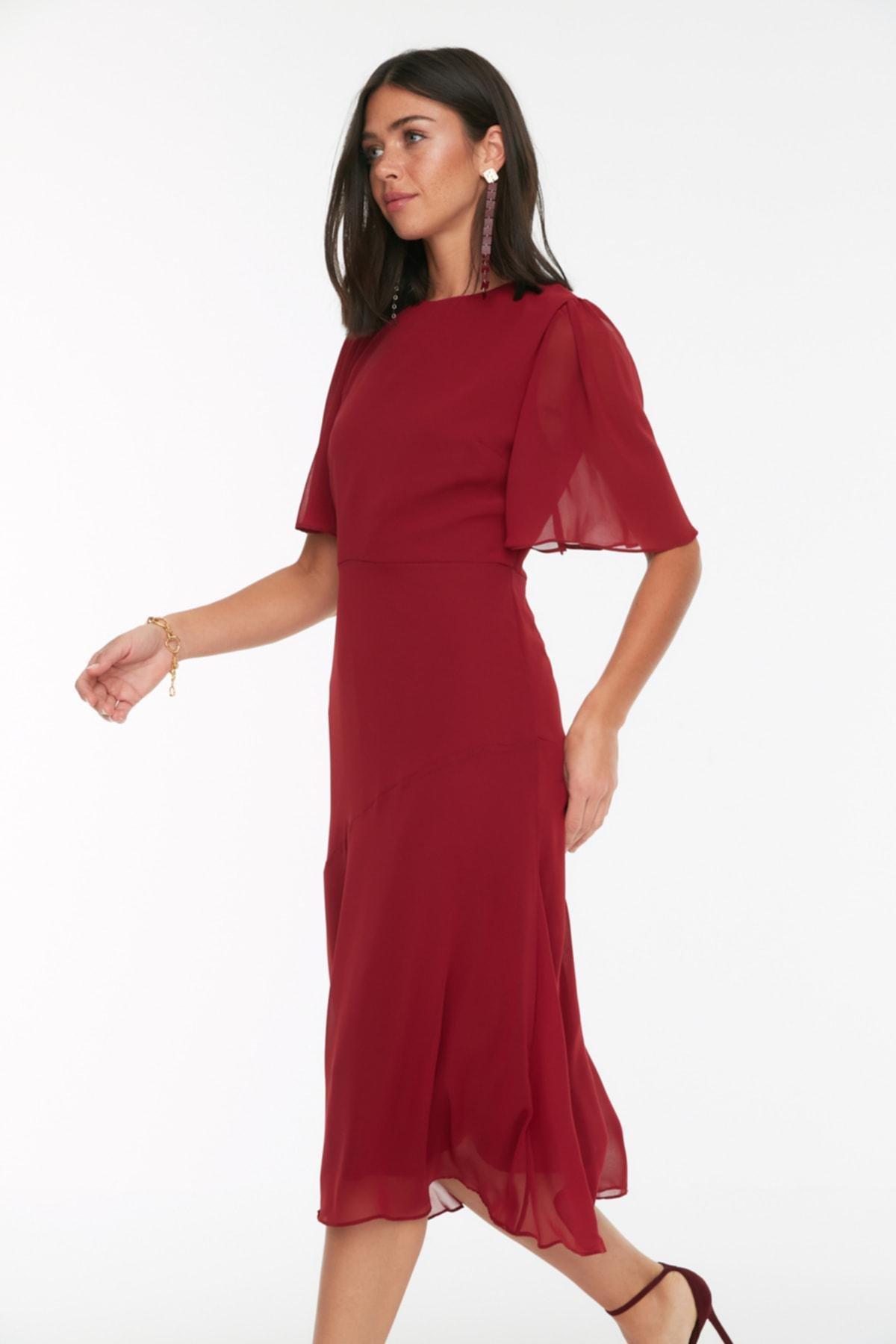 Burgundy Boat Neck A-Line Dress, Burgundy, large image number 2