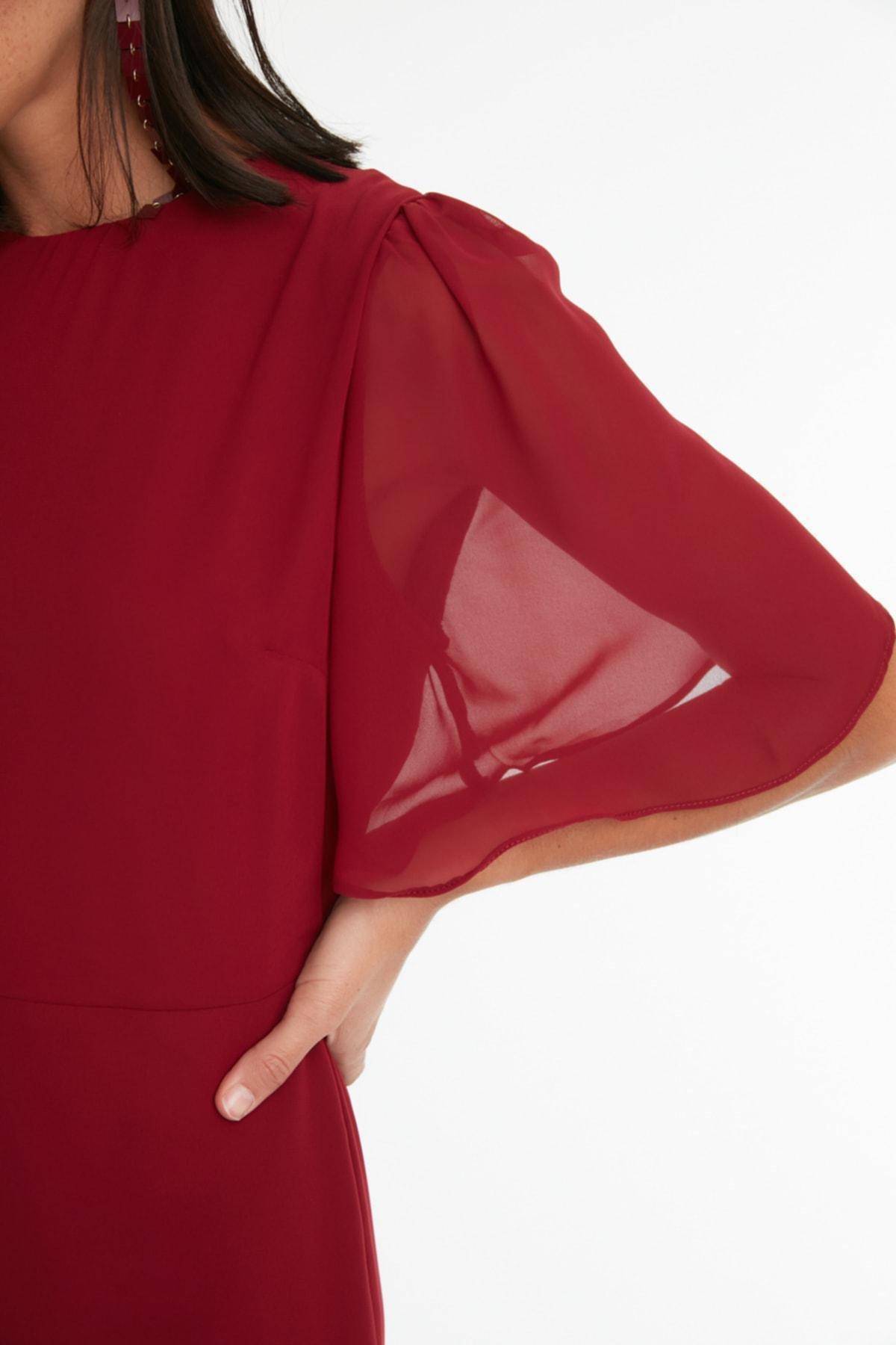 Burgundy Boat Neck A-Line Dress, Burgundy, large image number 3