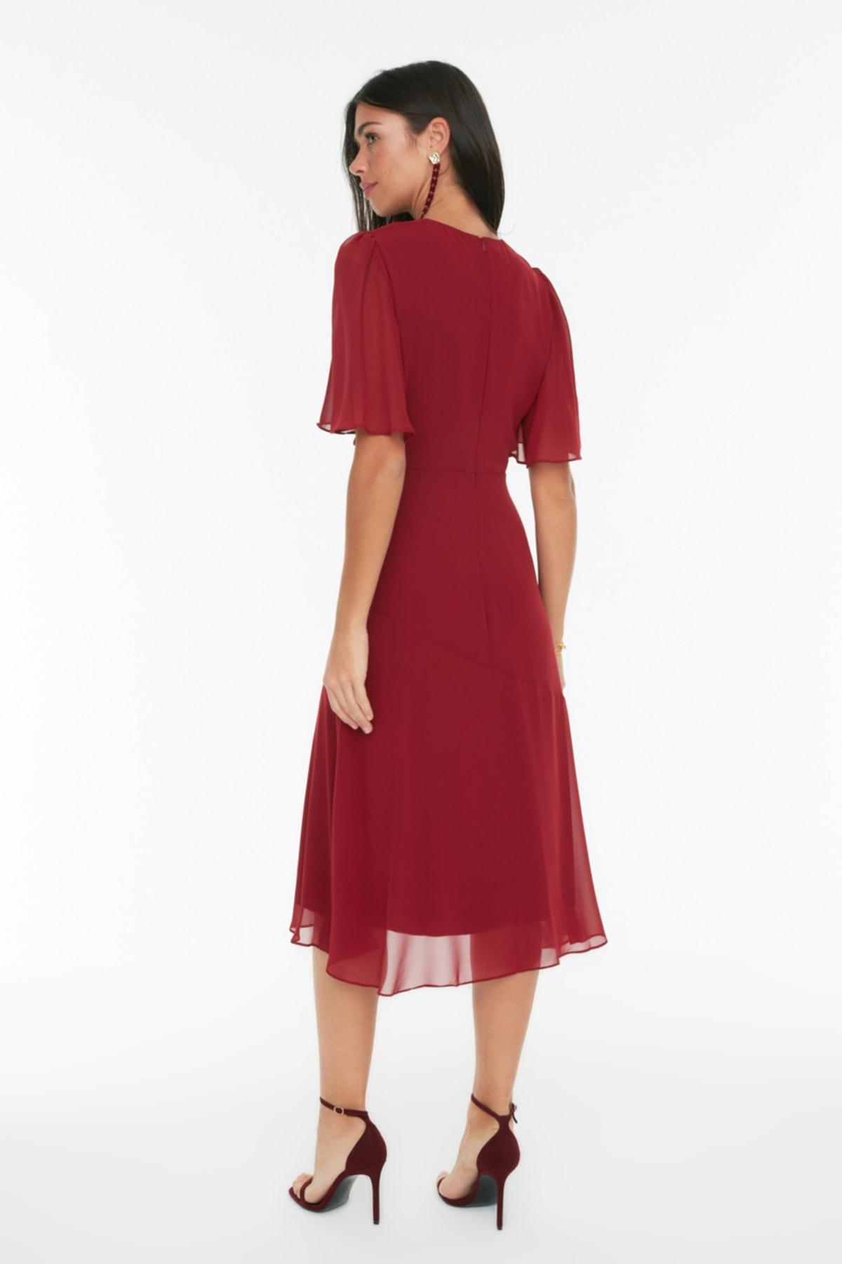 Burgundy Boat Neck A-Line Dress, Burgundy, large image number 4