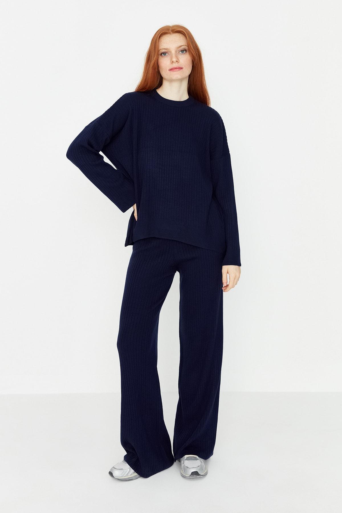 Blue Crew Neck Co-Ord Set, Dark blue, large image number 0