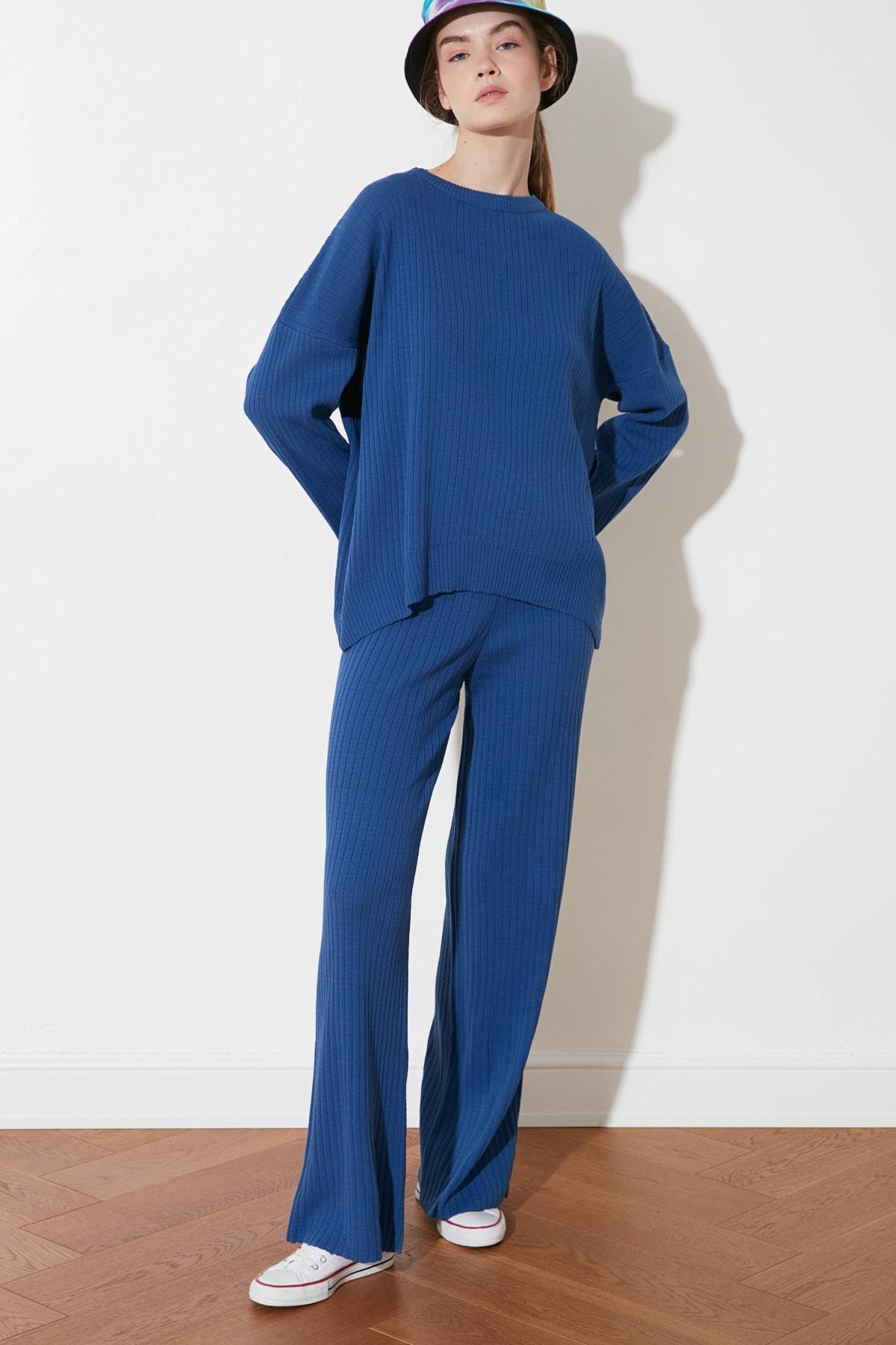 Blue Crew Neck Co-Ord Set, Dark blue, large image number 1