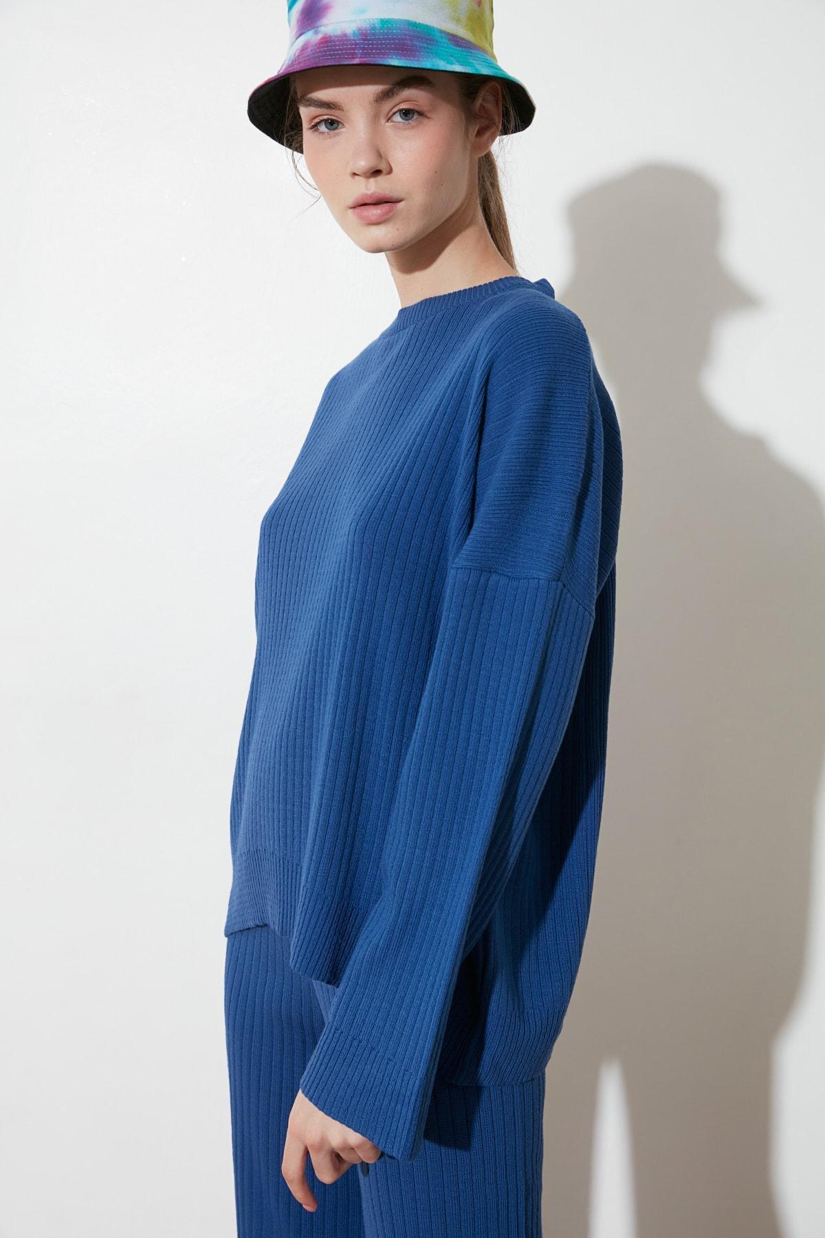 Blue Crew Neck Co-Ord Set, Dark blue, large image number 3