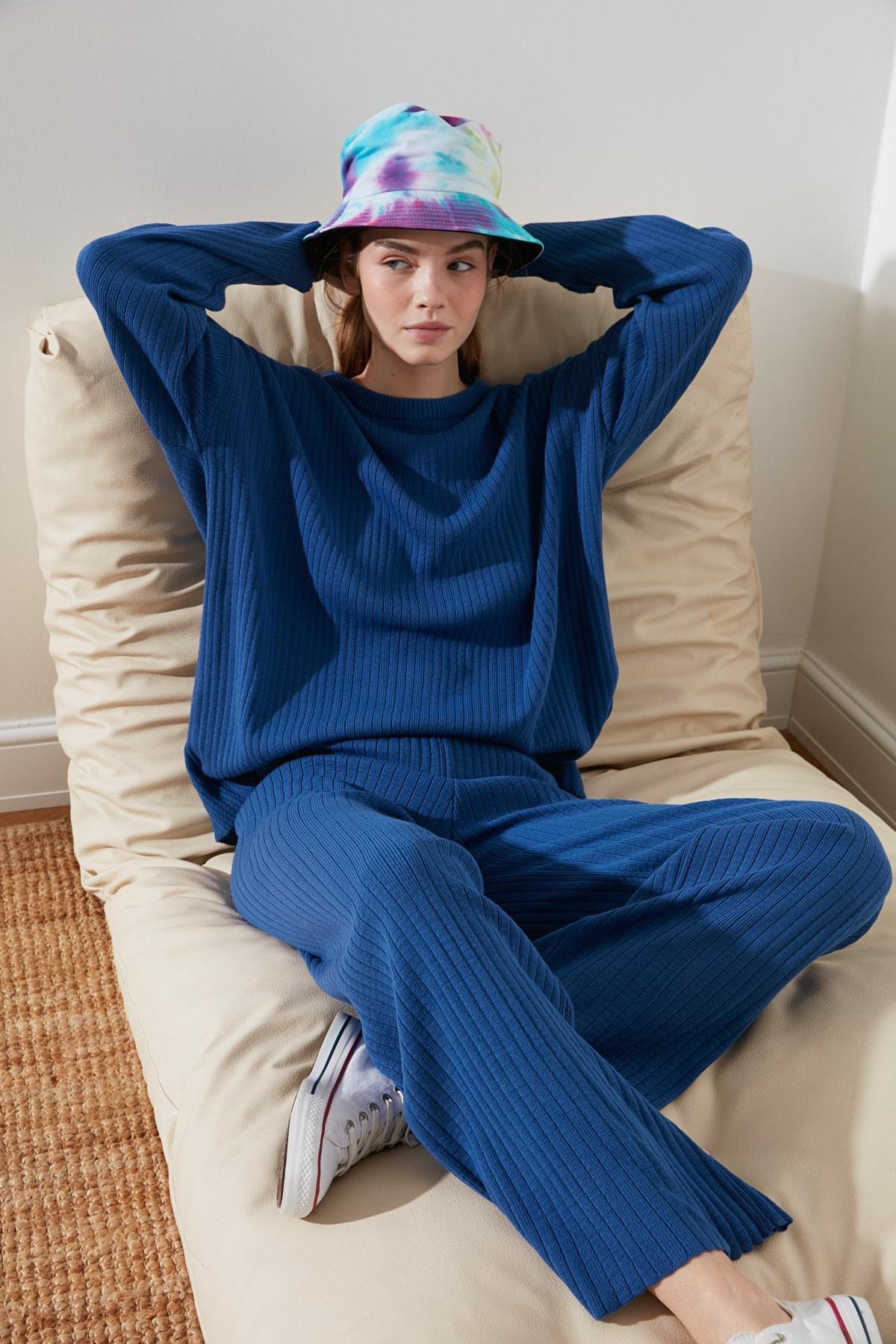 Blue Crew Neck Co-Ord Set, Dark blue, large image number 4