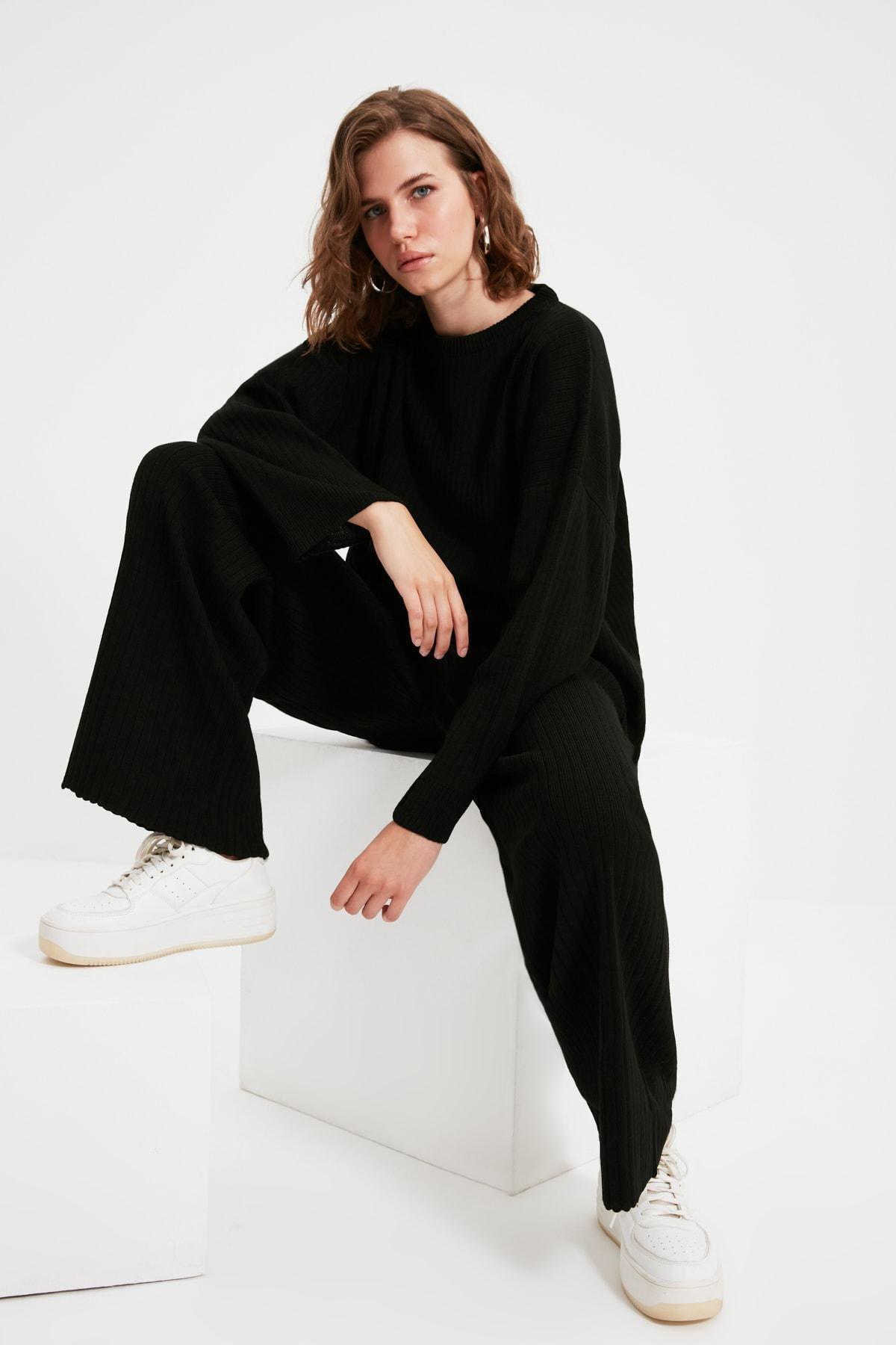 Black V-Neck Co-Ord Set, , large image number 0