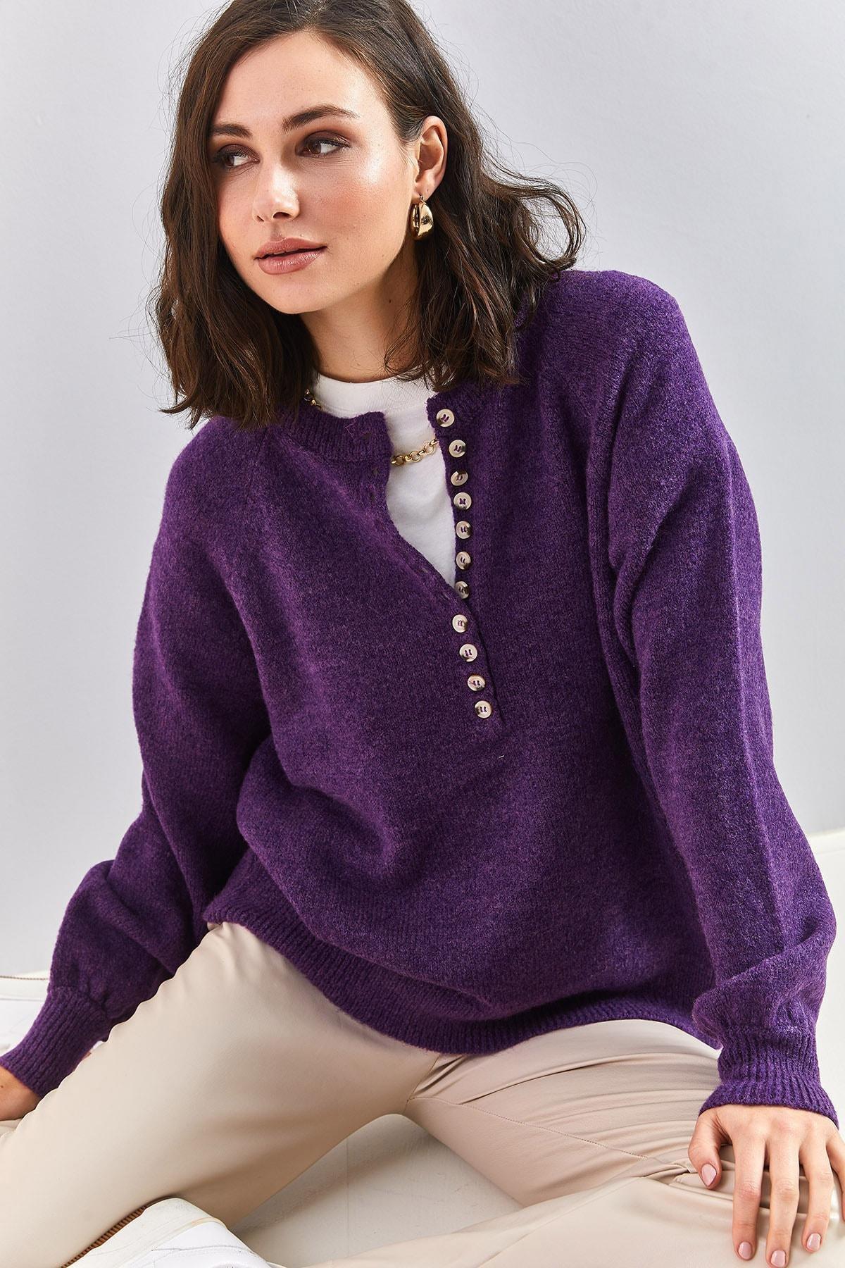 Lilac Turtleneck Striped Knitted Sweater, Purple, large image number 2