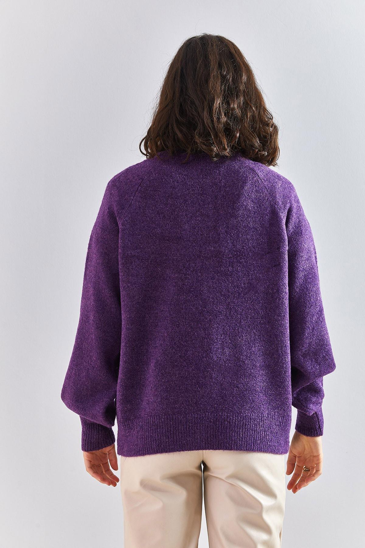Lilac Turtleneck Striped Knitted Sweater, Purple, large image number 3