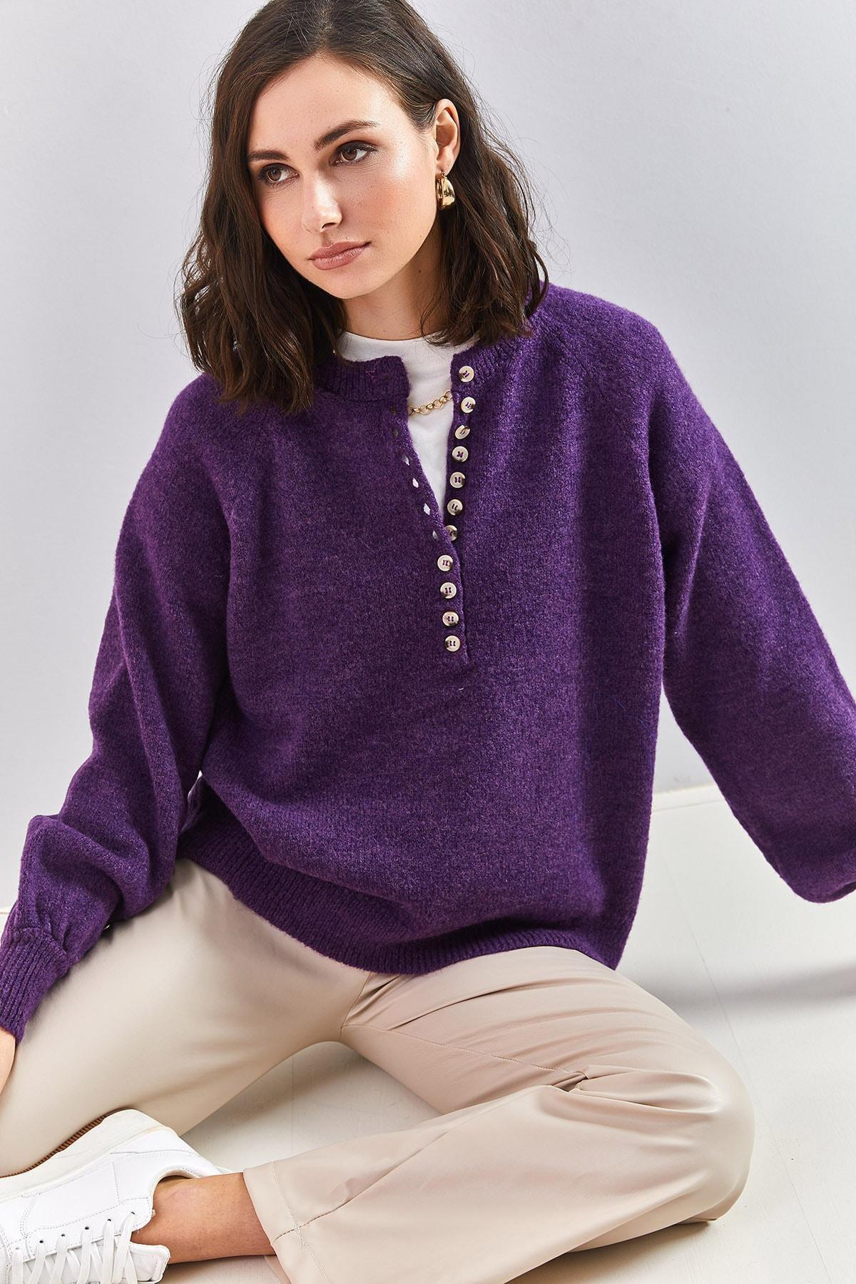Lilac Turtleneck Striped Knitted Sweater, Purple, large image number 4