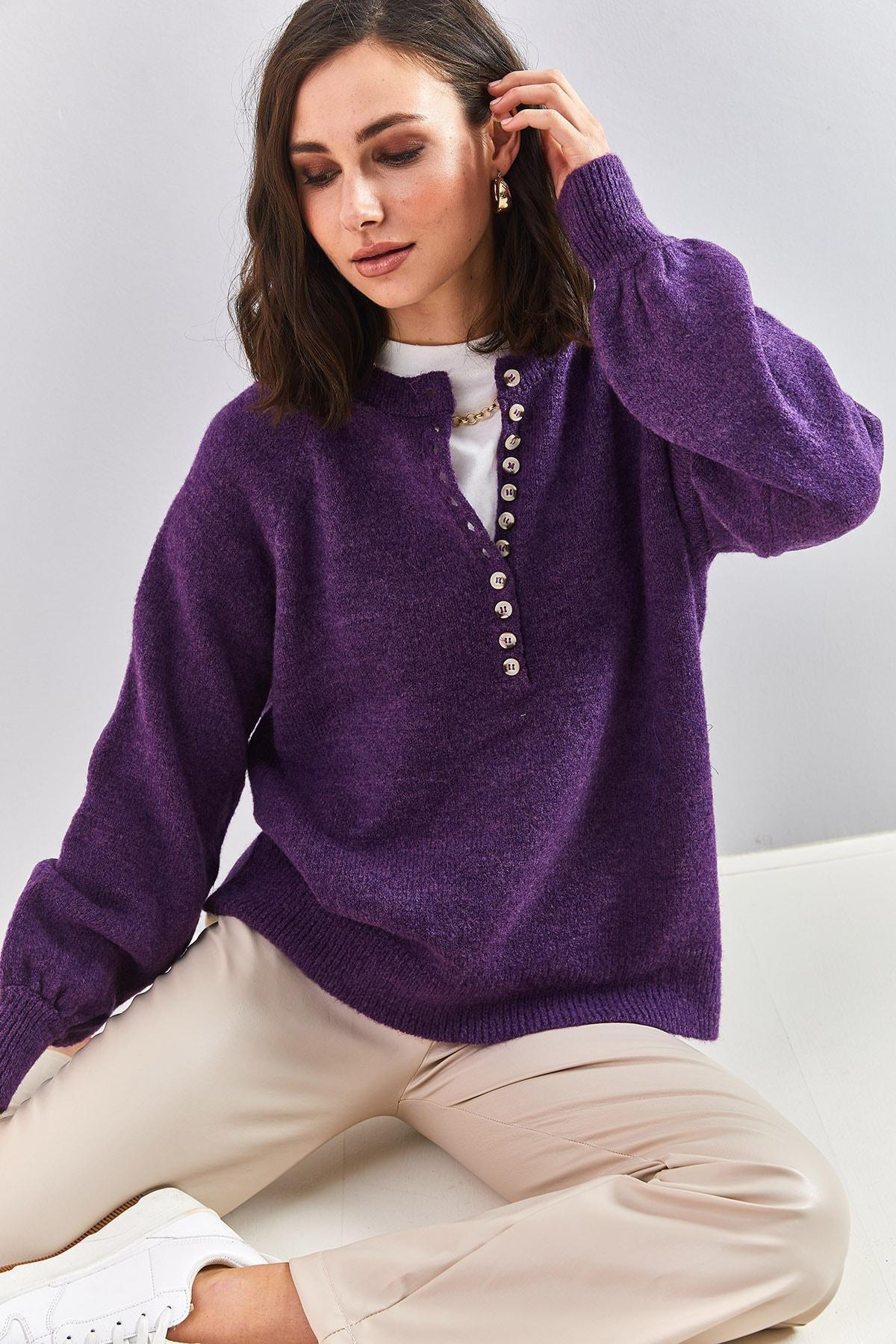 Lilac Turtleneck Striped Knitted Sweater, Purple, large image number 5