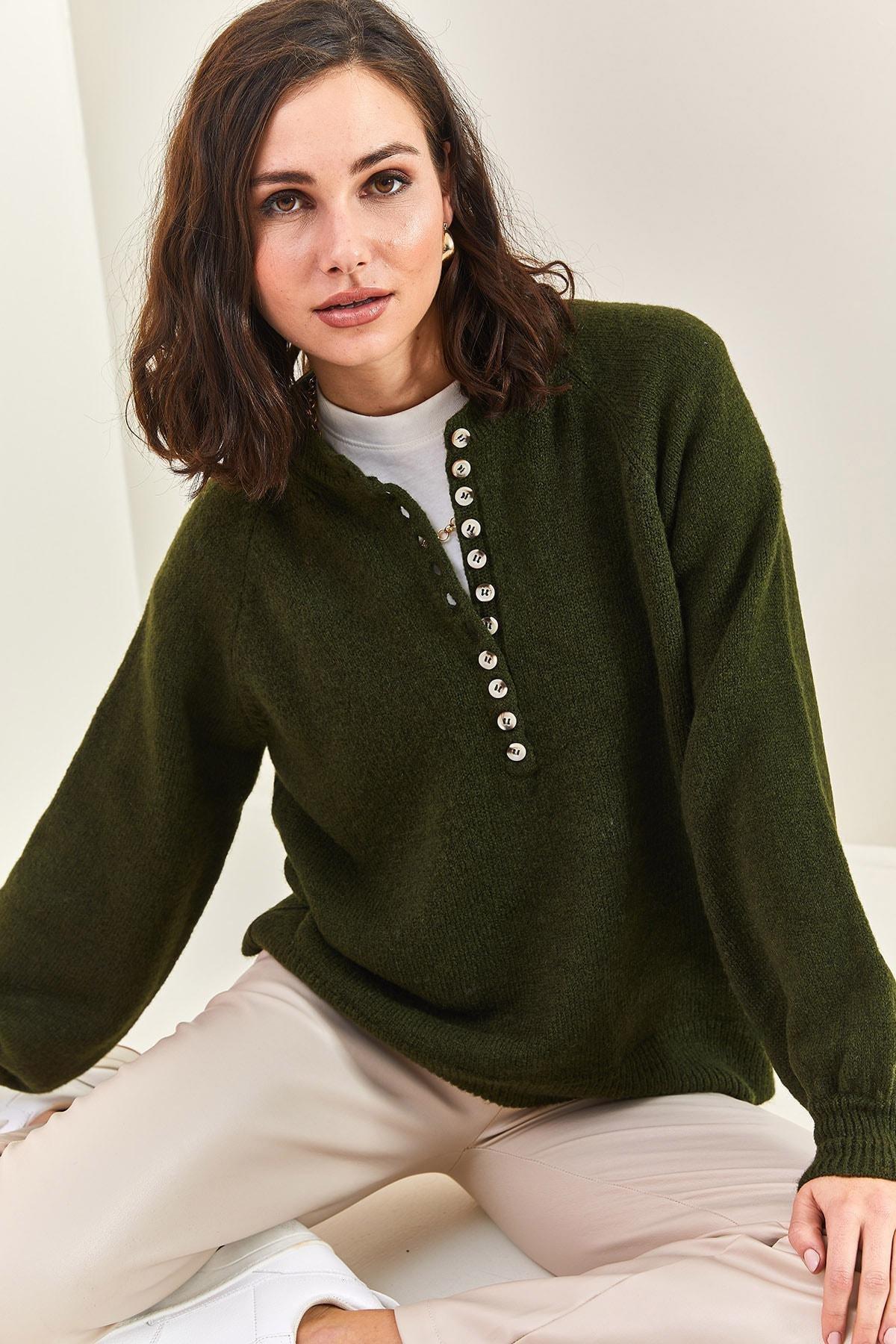 Green Turtleneck Striped Knitted Sweater, C101_5183, large image number 1
