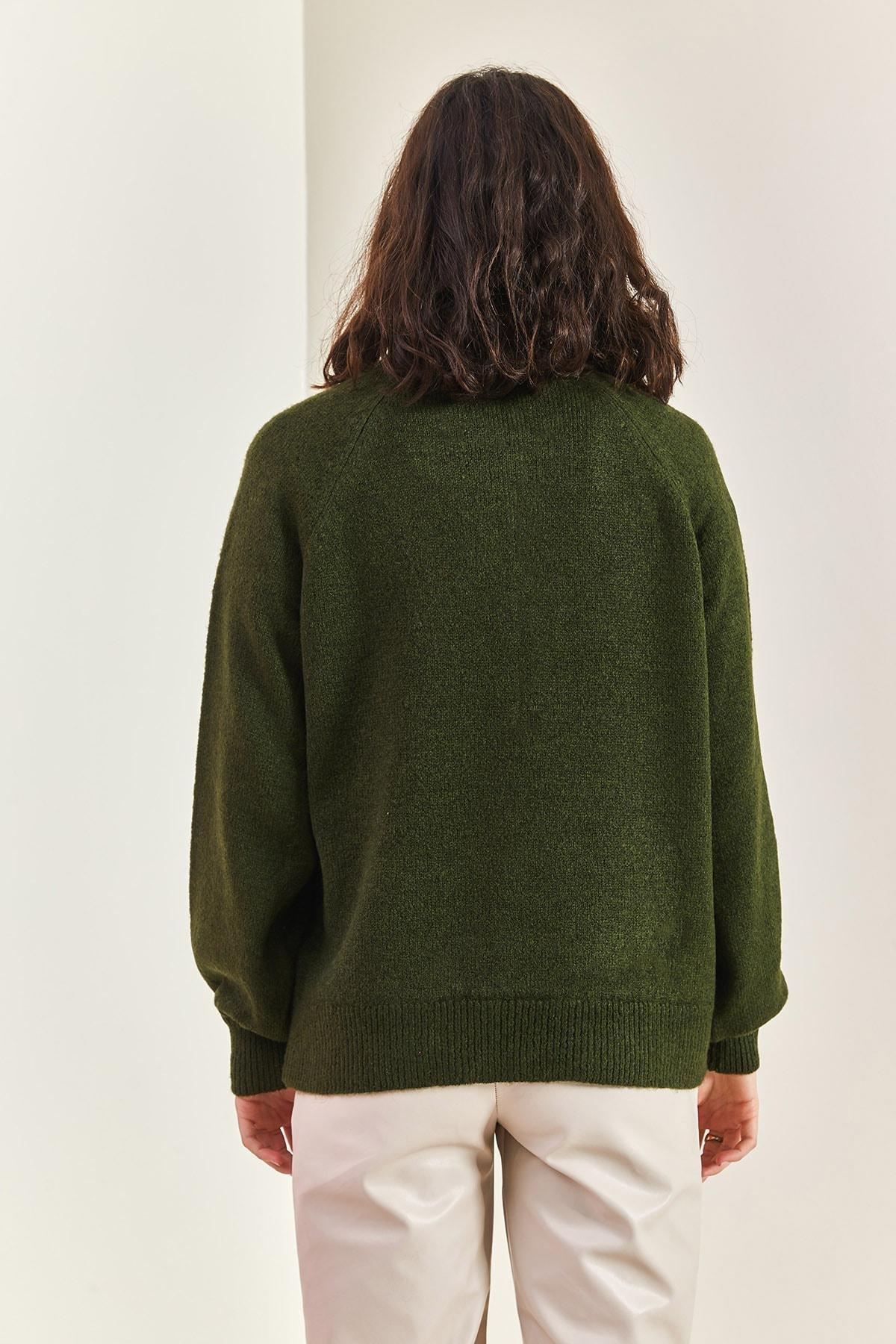 Green Turtleneck Striped Knitted Sweater, C101_5183, large image number 2