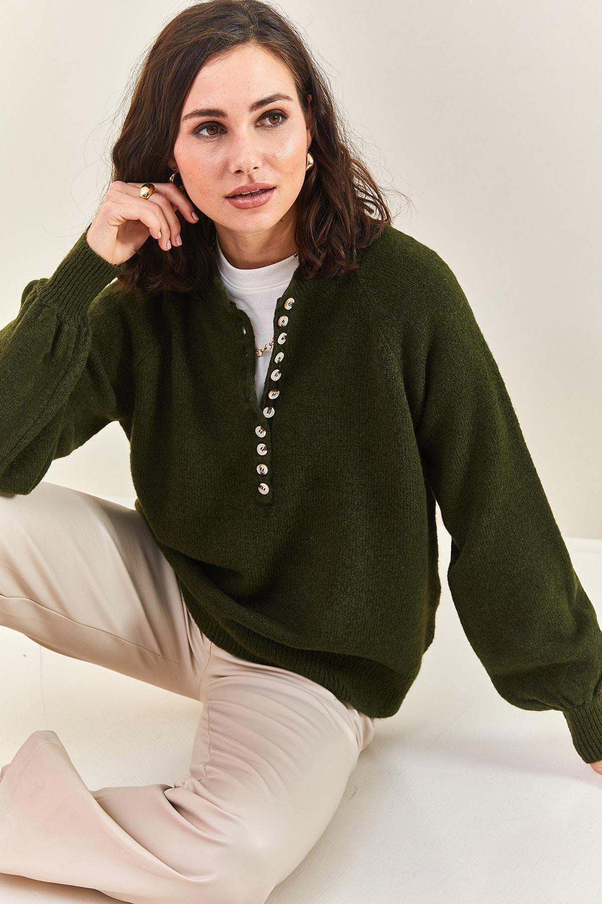 Green Turtleneck Striped Knitted Sweater, C101_5183, large image number 3