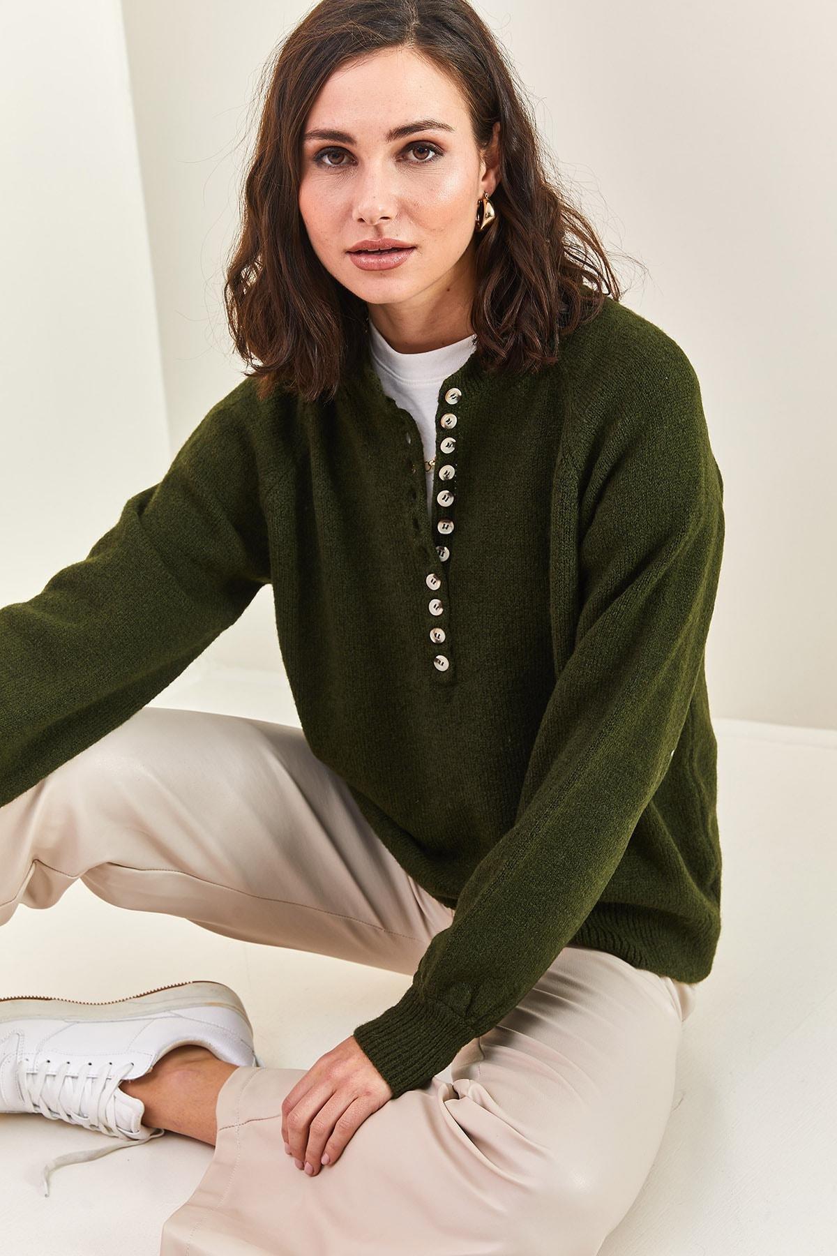 Green Turtleneck Striped Knitted Sweater, C101_5183, large image number 4