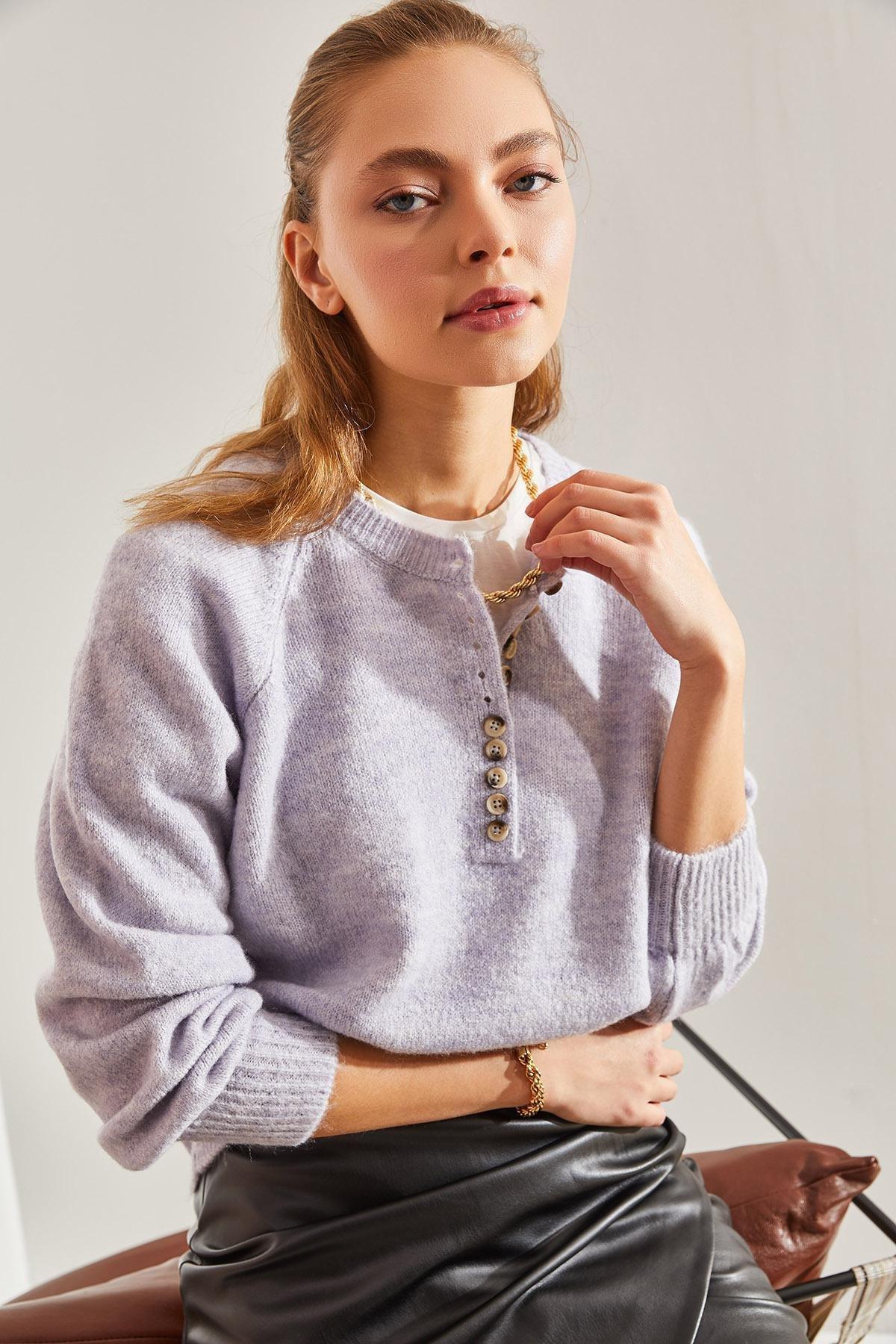 Lilac Turtleneck Striped Knitted Sweater, C101_5228, large image number 0