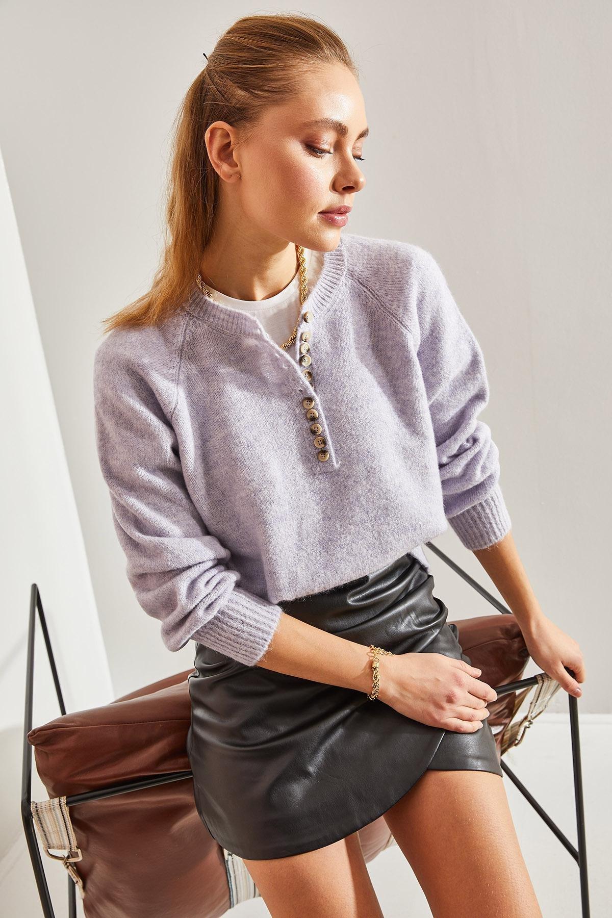 Lilac Turtleneck Striped Knitted Sweater, C101_5228, large image number 3