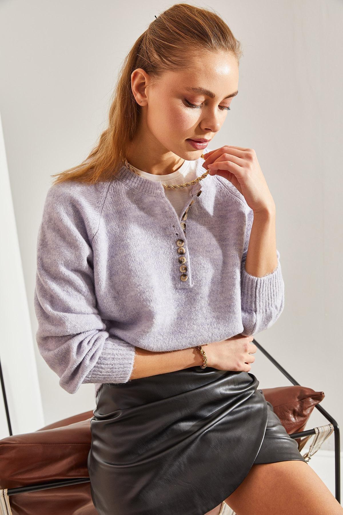 Lilac Turtleneck Striped Knitted Sweater, C101_5228, large image number 6