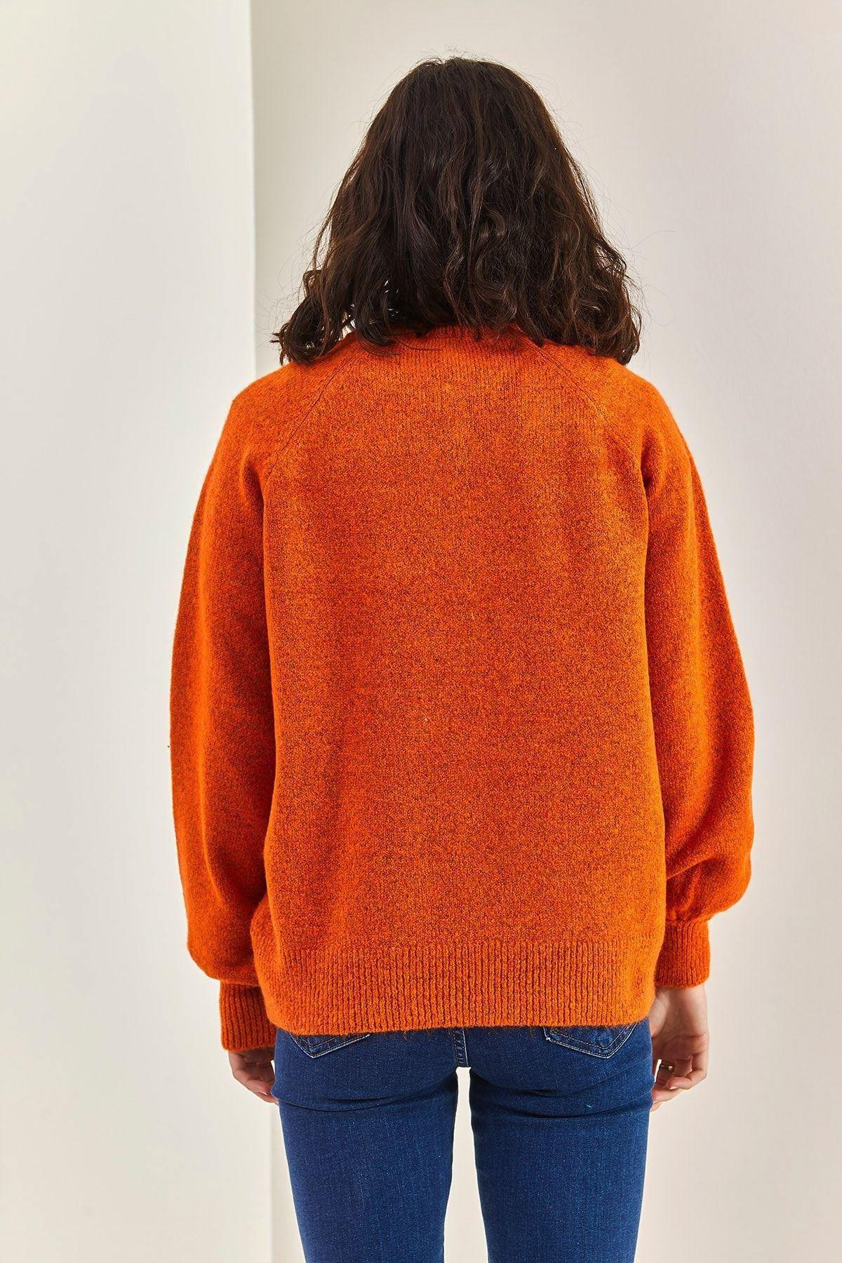 Orange Buttoned Turtleneck Knitted Sweater, Tile, large image number 3