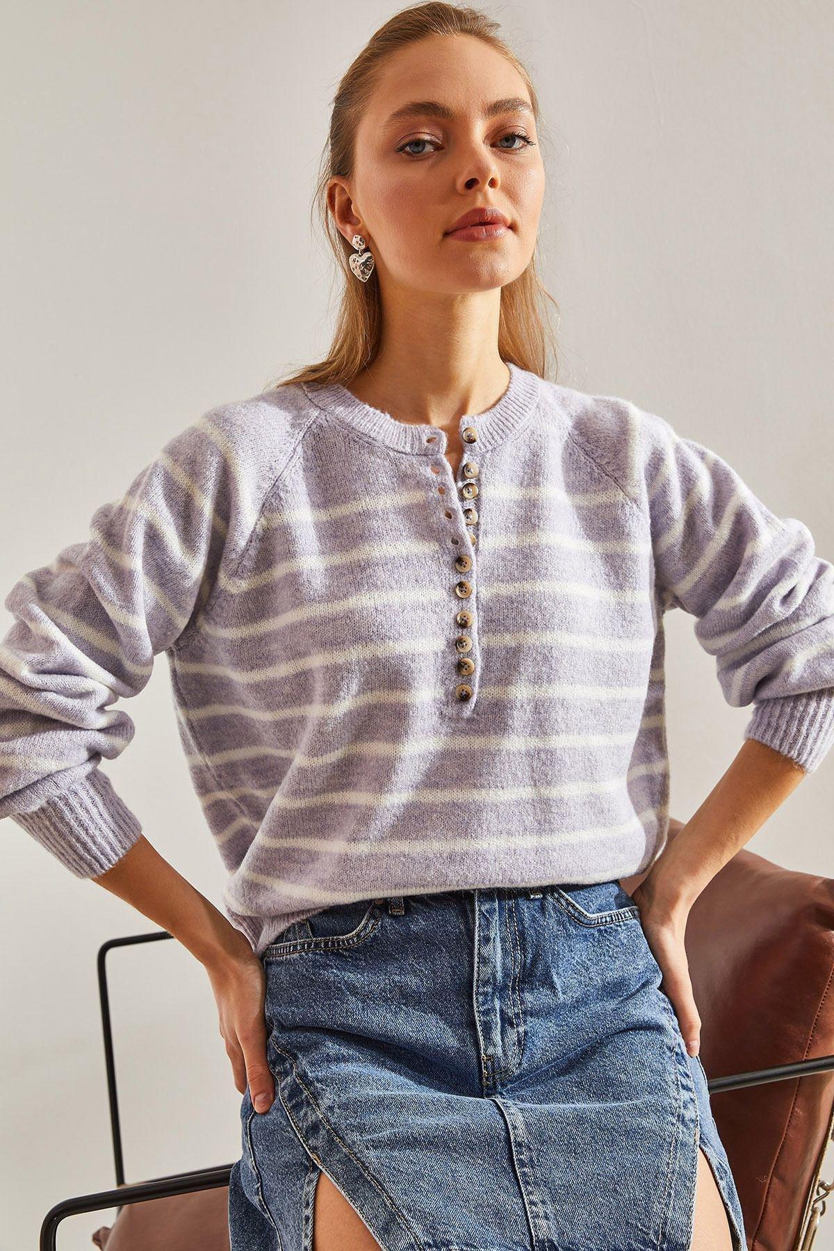 Multicolour Collared Turtleneck Striped Sweater, C101_5706, large image number 0