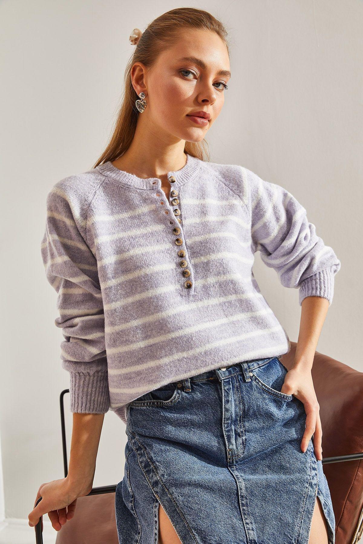 Multicolour Collared Turtleneck Striped Sweater, C101_5706, large image number 1