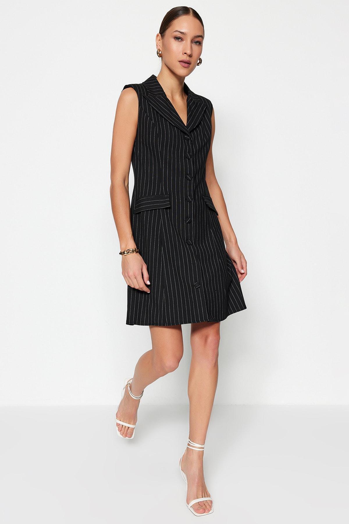 Black Blazer Dress Lapel Collar Dress, , large image number 0