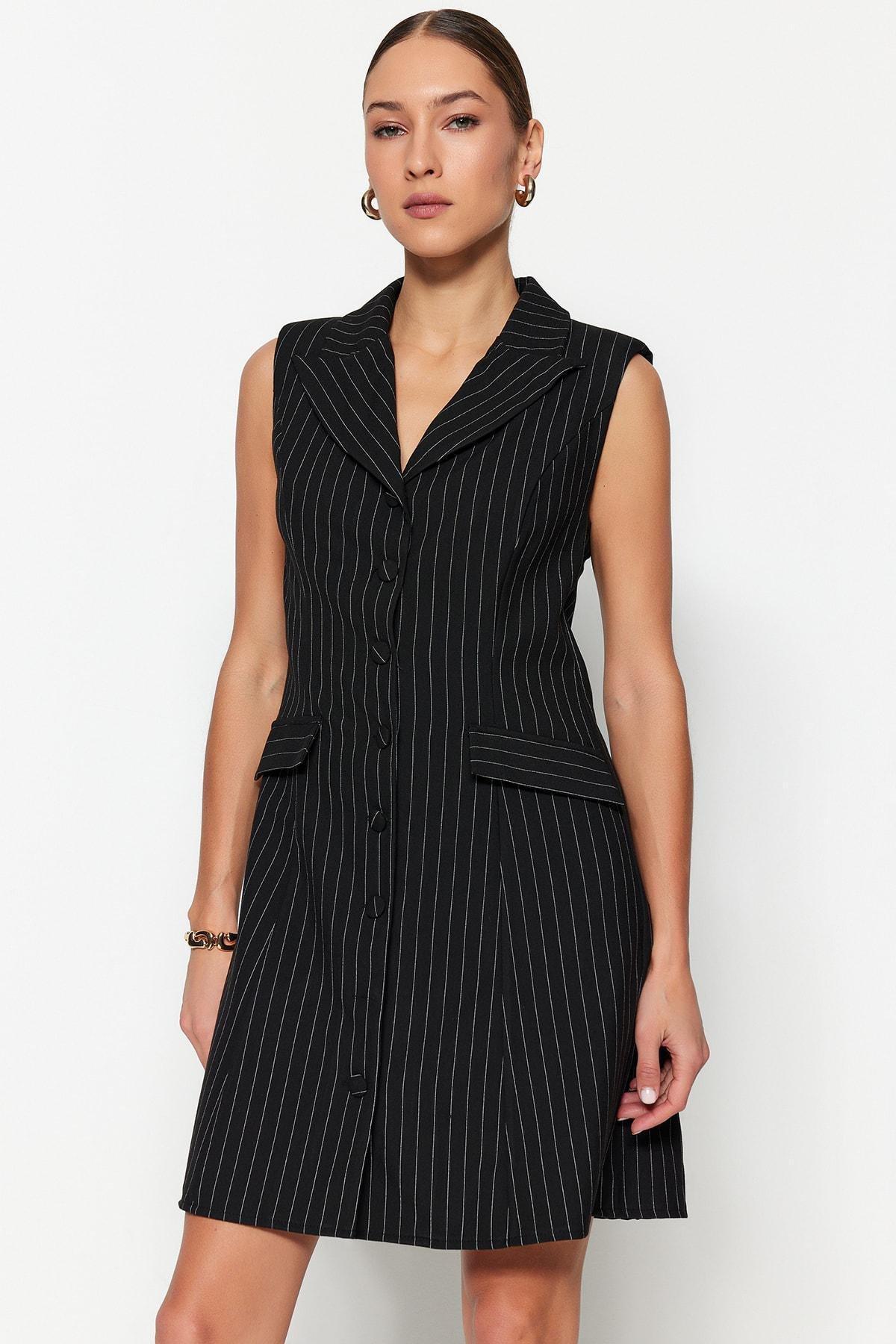 Black Blazer Dress Lapel Collar Dress, , large image number 1