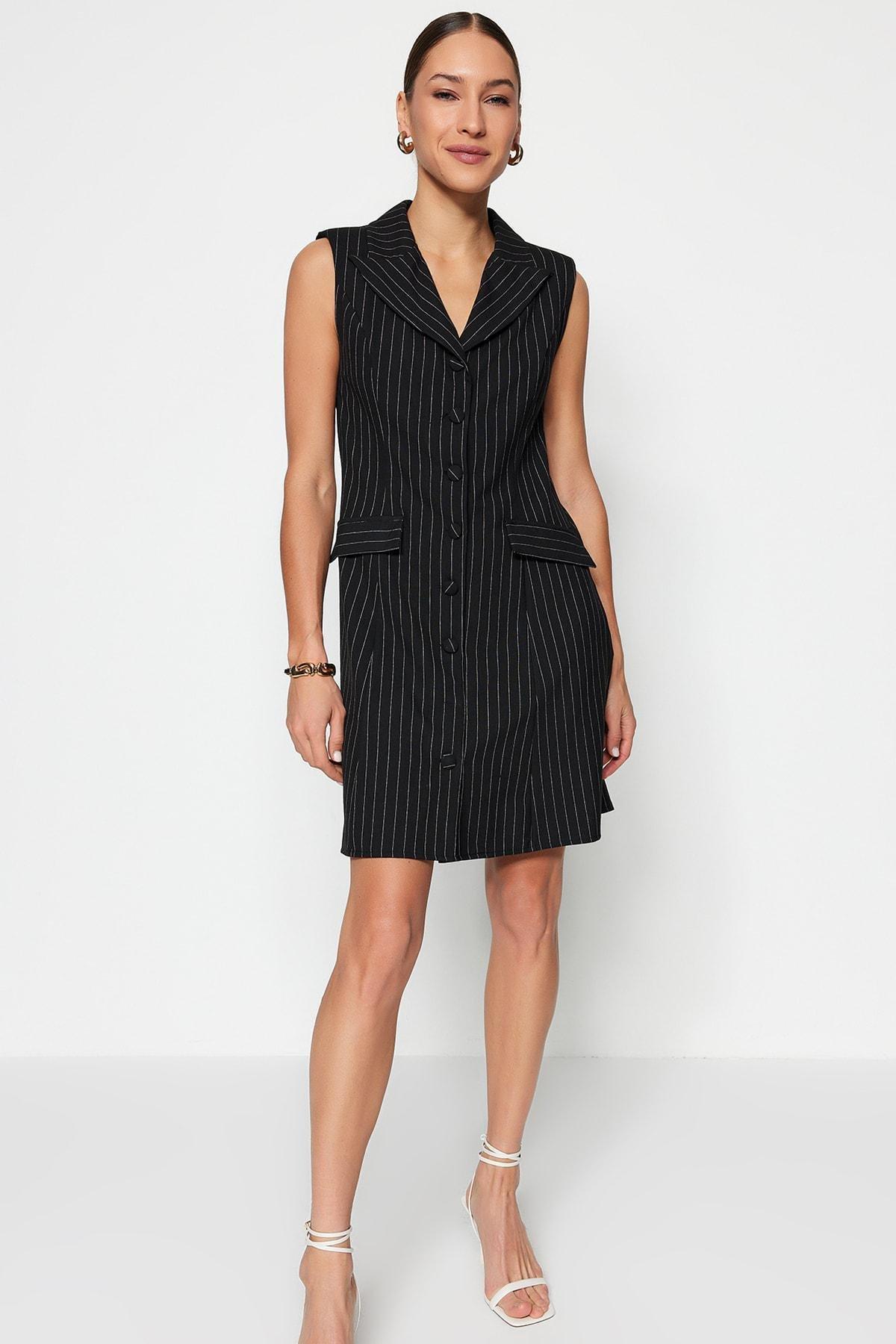 Black Blazer Dress Lapel Collar Dress, , large image number 2