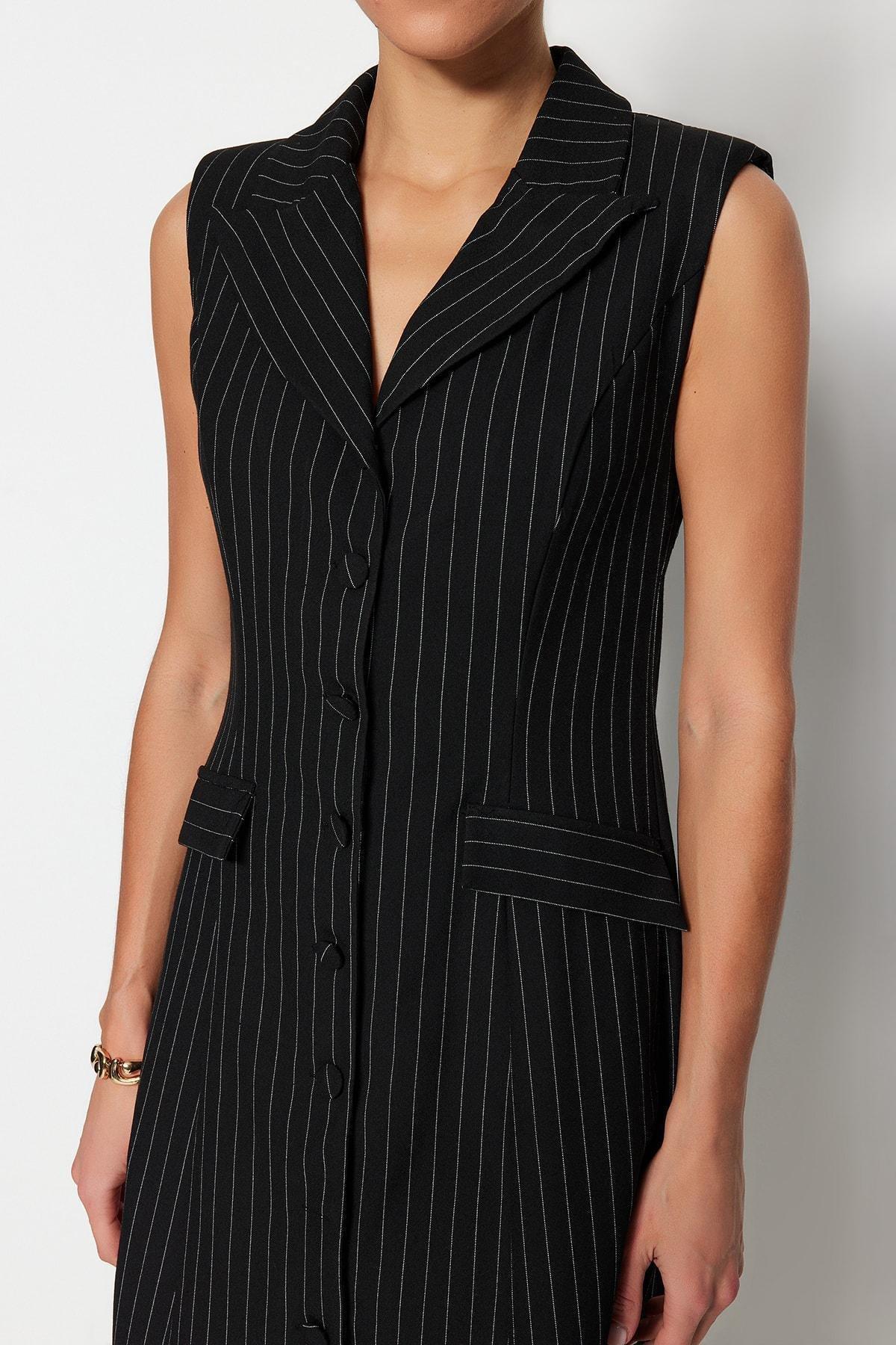 Black Blazer Dress Lapel Collar Dress, , large image number 3