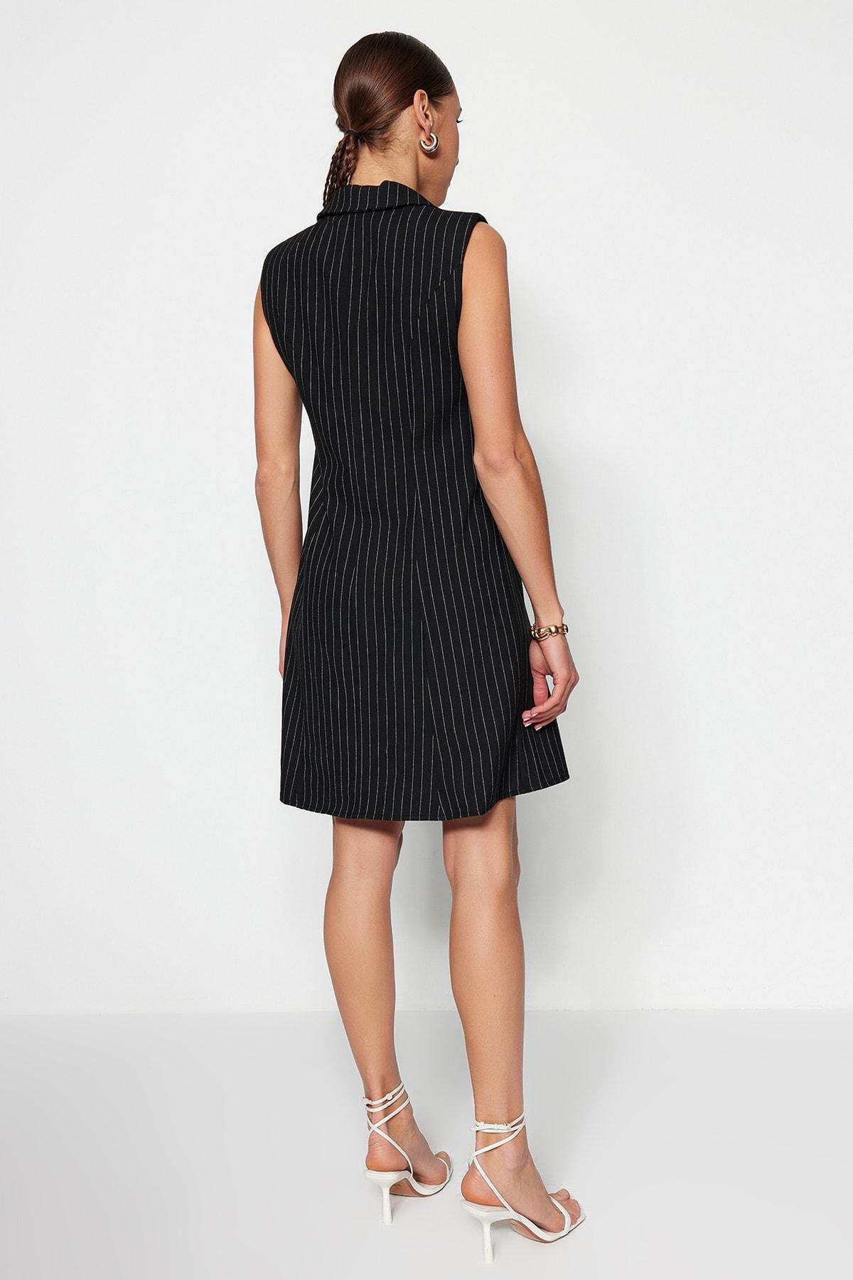 Black Blazer Dress Lapel Collar Dress, , large image number 4