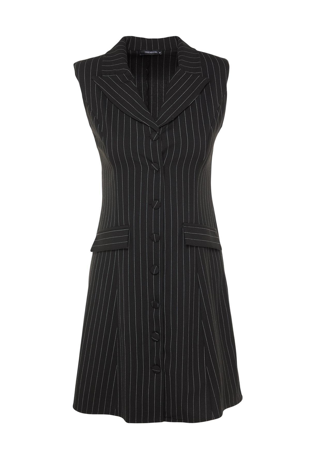Black Blazer Dress Lapel Collar Dress, , large image number 5