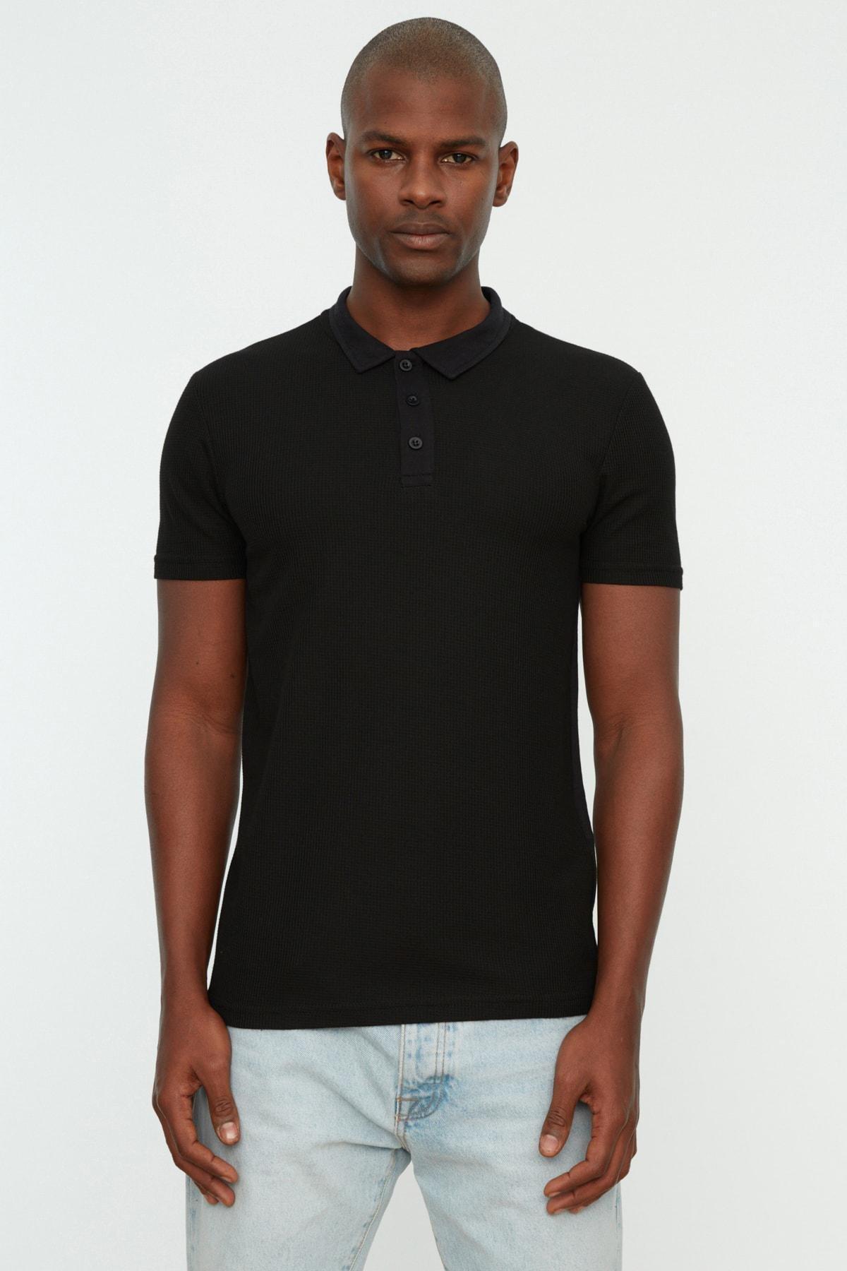 Black Slim Polo Neck T-Shirt, , large image number 0