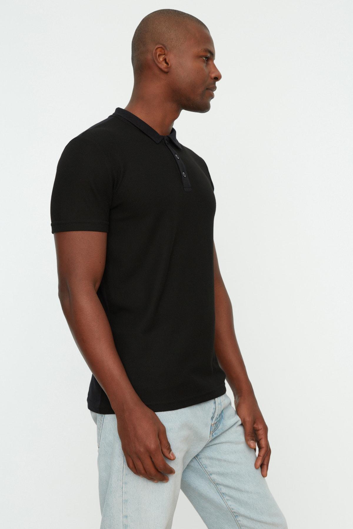 Black Slim Polo Neck T-Shirt, Black, medium
