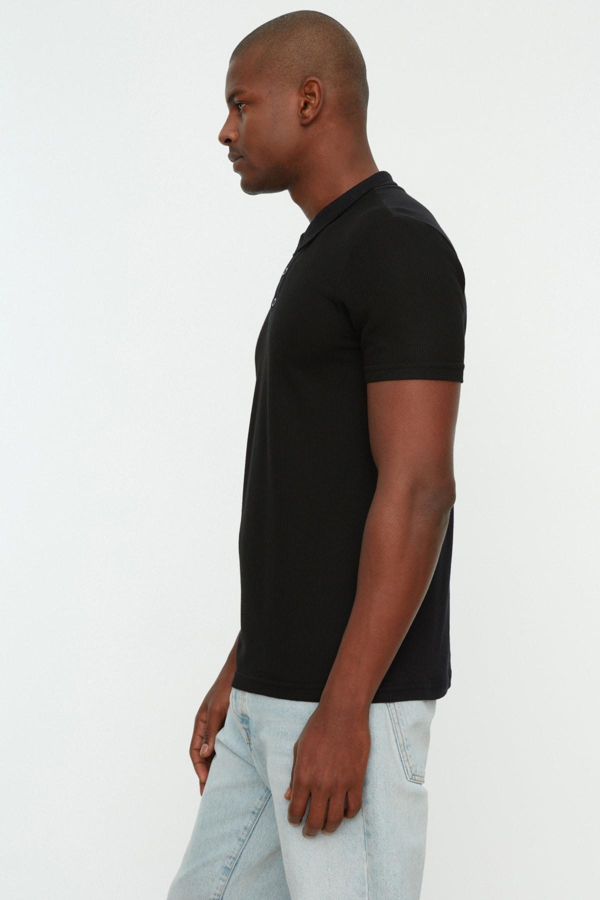 Black Slim Polo Neck T-Shirt, , large image number 3