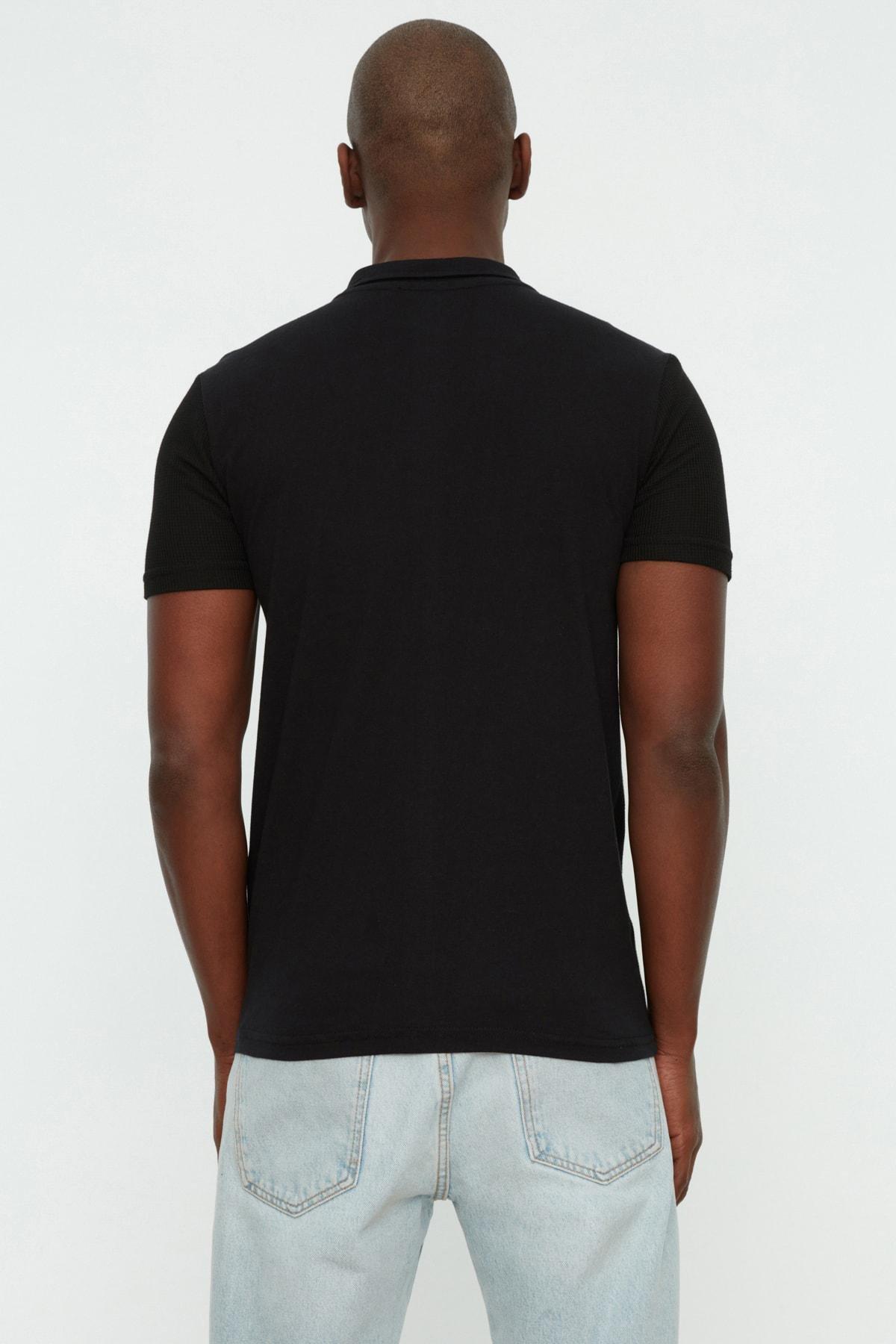 Black Slim Polo Neck T-Shirt, , large image number 5