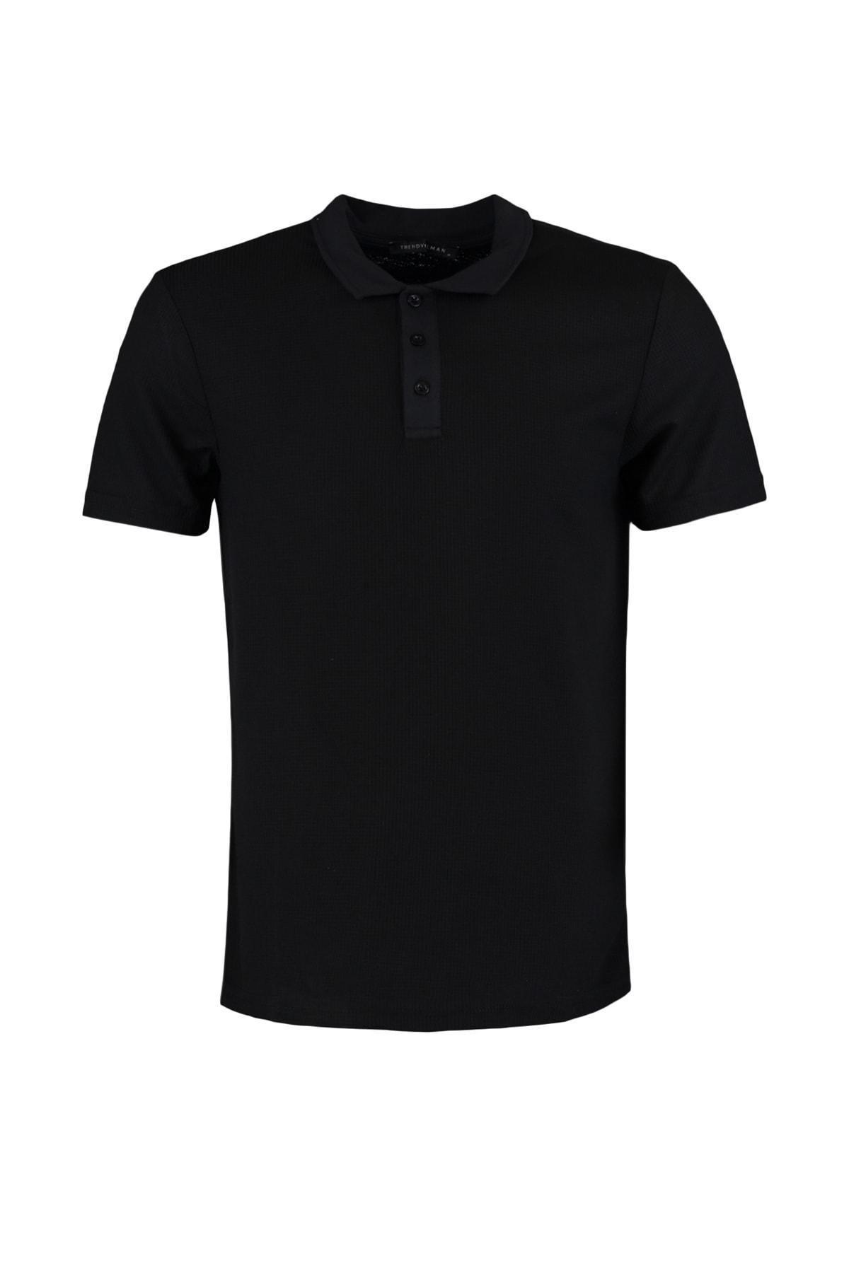 Black Slim Polo Neck T-Shirt, , large image number 7