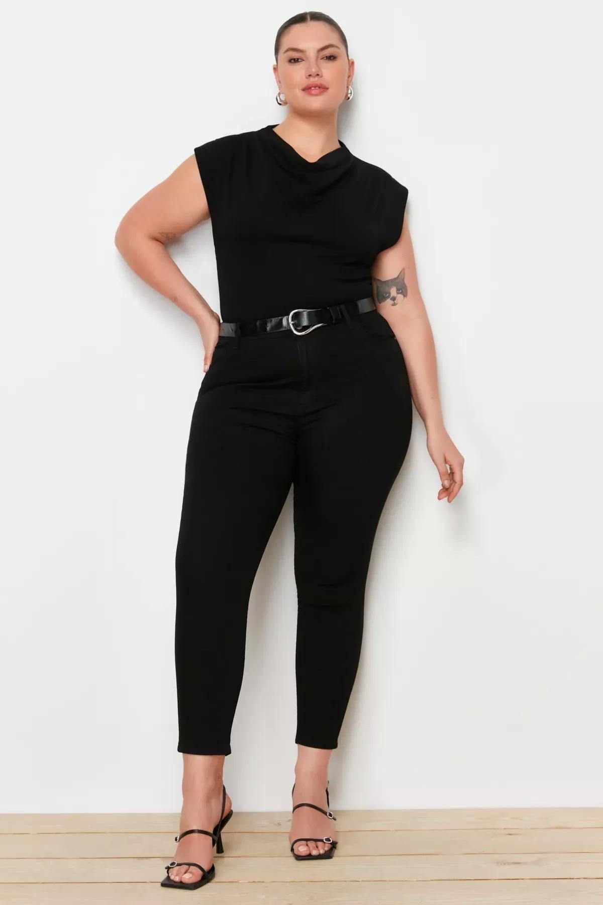 Black Plus Size Skinny Jeans, Black, large image number 0