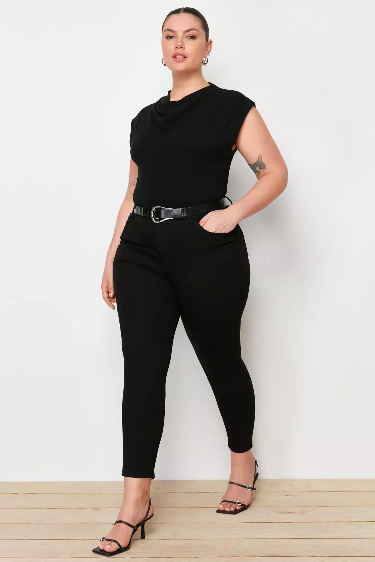 Black Plus Size Skinny Jeans, Black, medium
