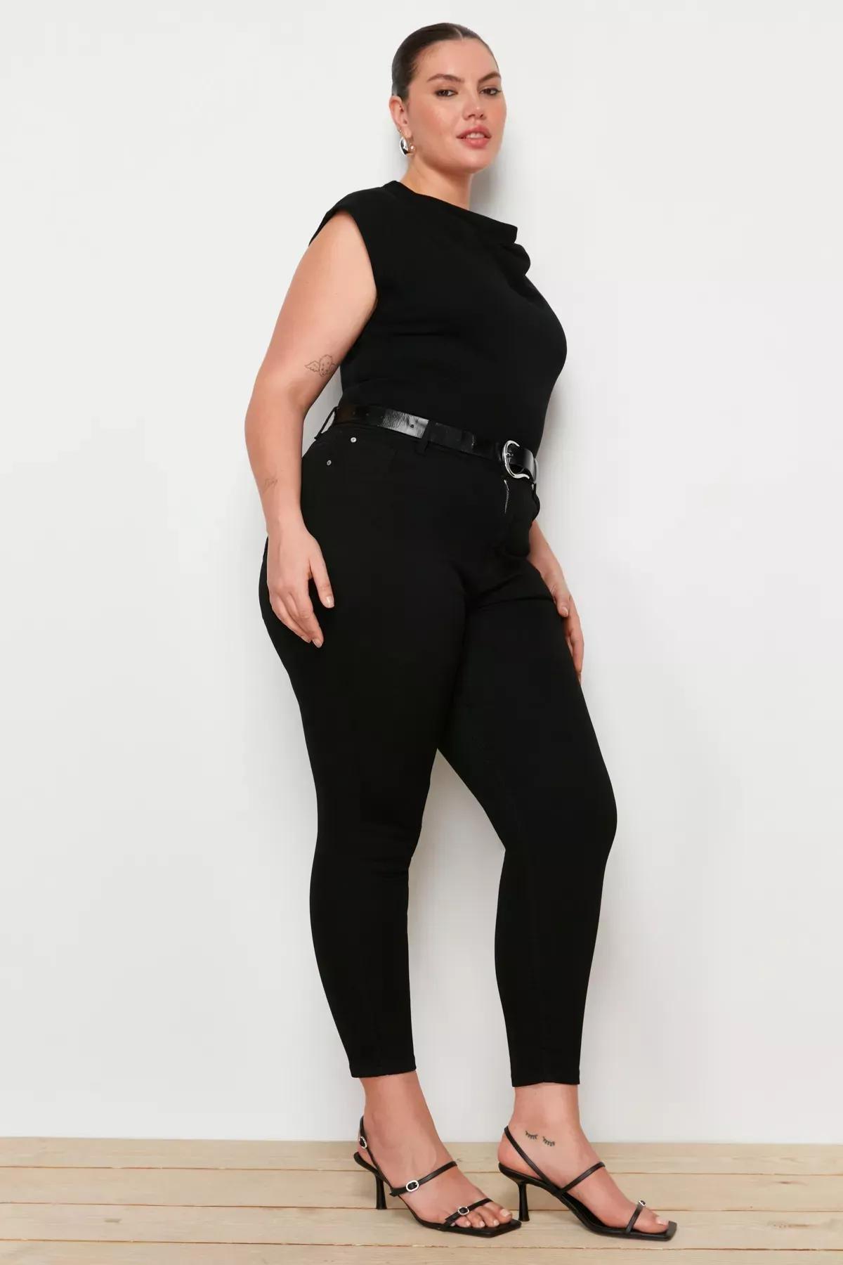 Black Plus Size Skinny Jeans, Black, large image number 2