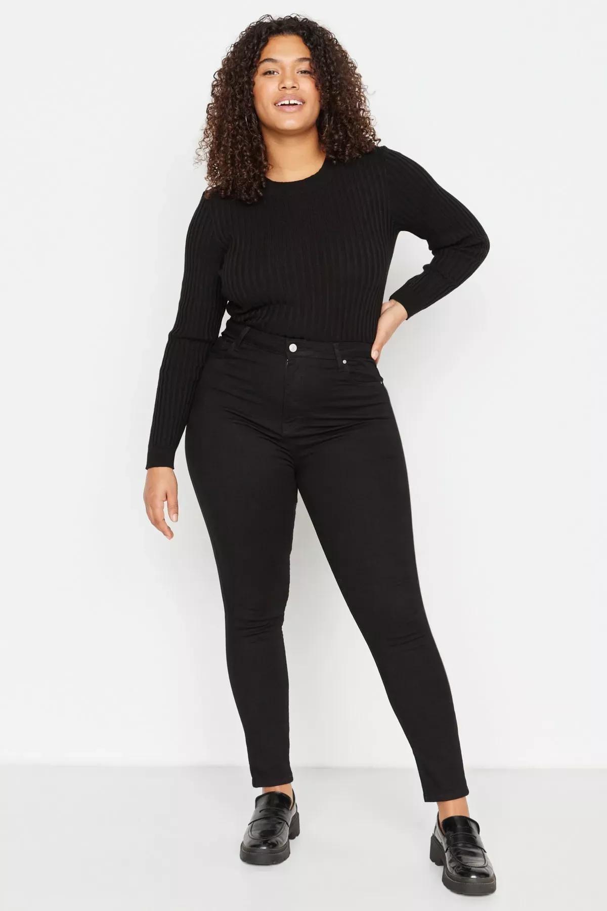 Black Plus Size Skinny Jeans, Black, large image number 5