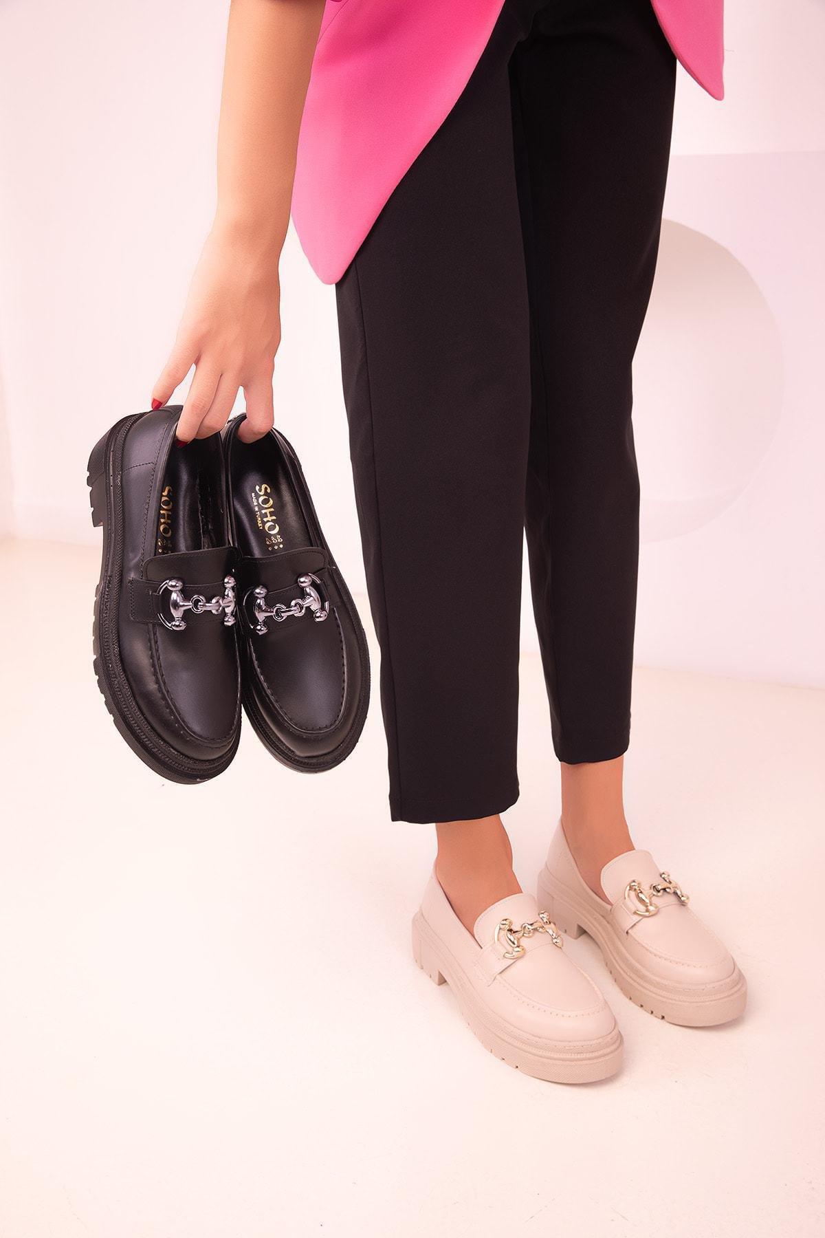 Beige Chain Detailed Loafers, , large image number 0