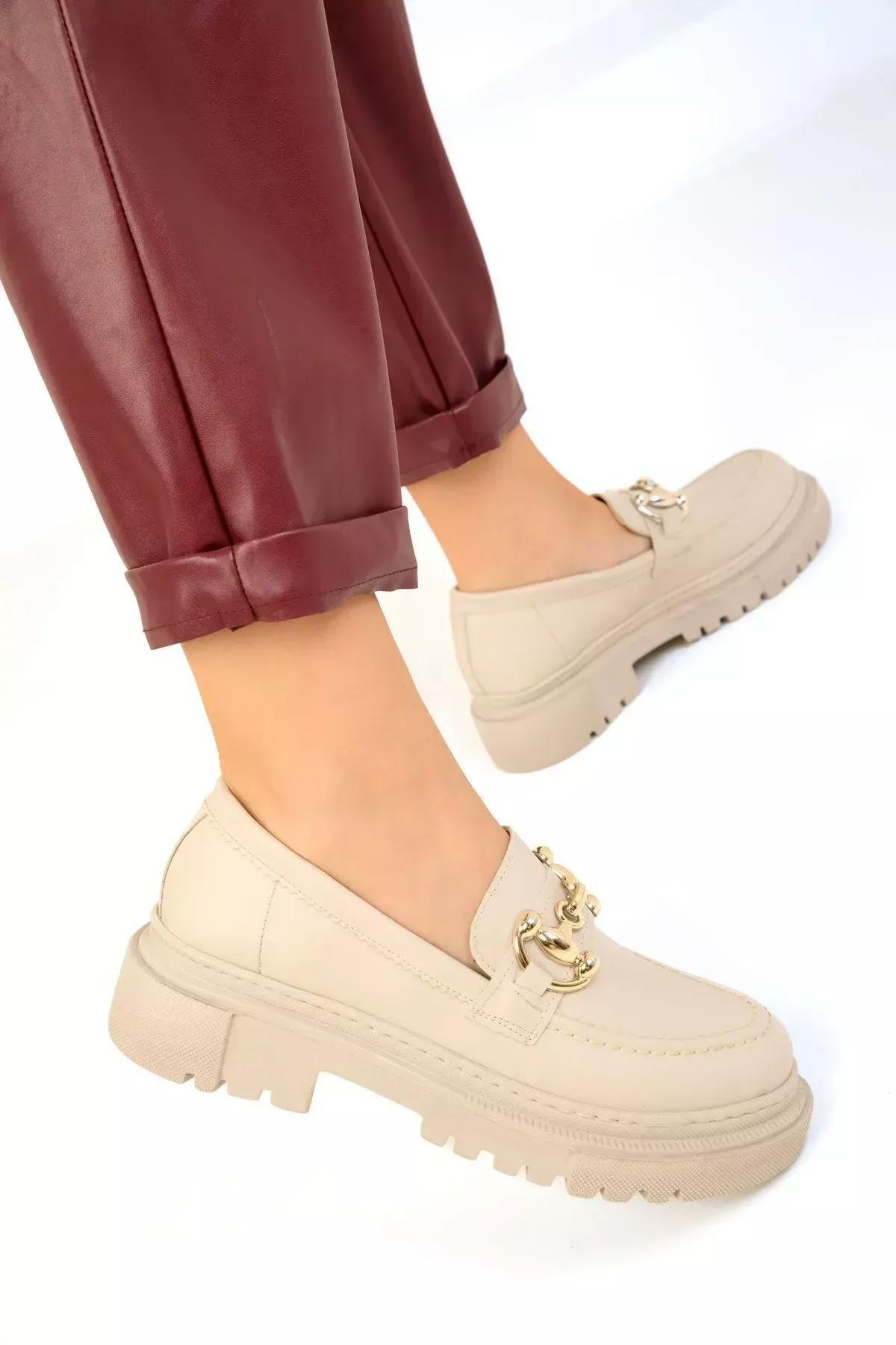 Beige Chain Detailed Loafers, Beige, large image number 2