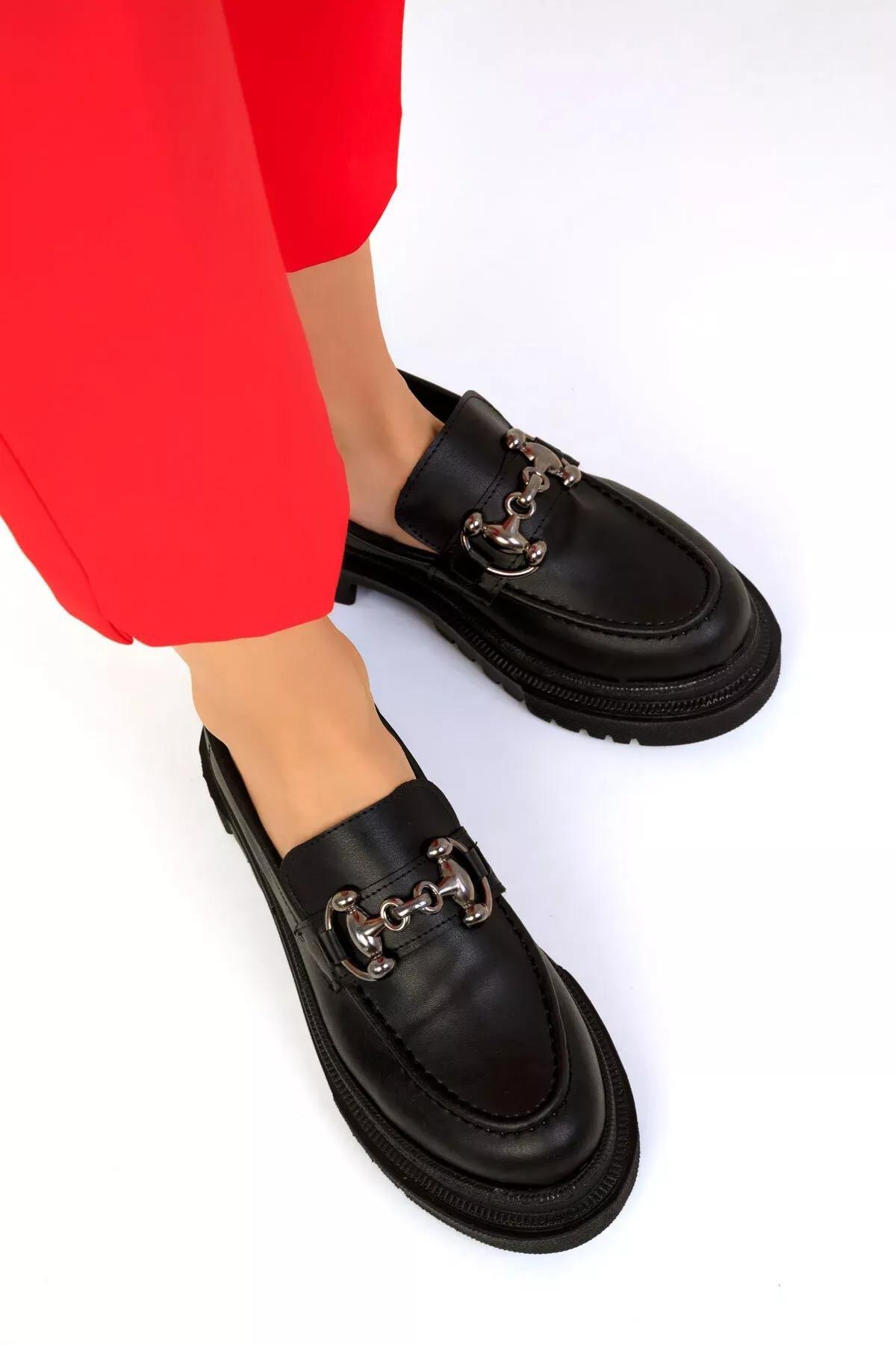 Black Chain Detailed Loafers, BLACK, large image number 3