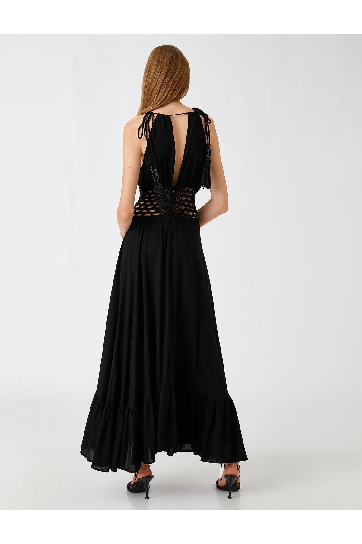 Black Rachel Araz X Koton Long Dress, , large image number 3
